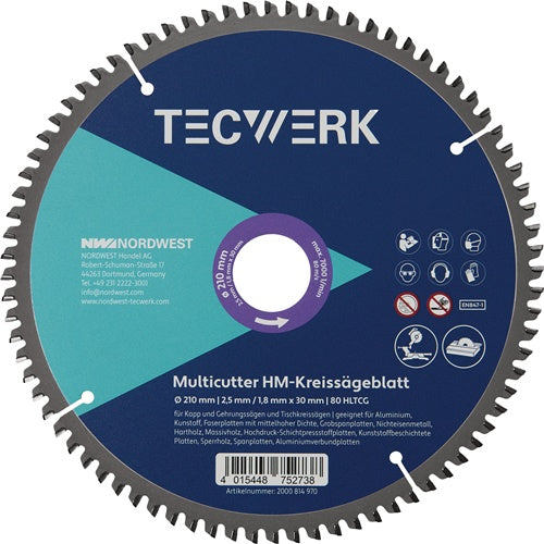TECWERK Tisch-/Kappkreissägeblatt AuĂen-Ă 260 mm Schnittbreite 3.2 mm Bohrung 30 mm Zahnform HLTCG Zähnezahl 80Â