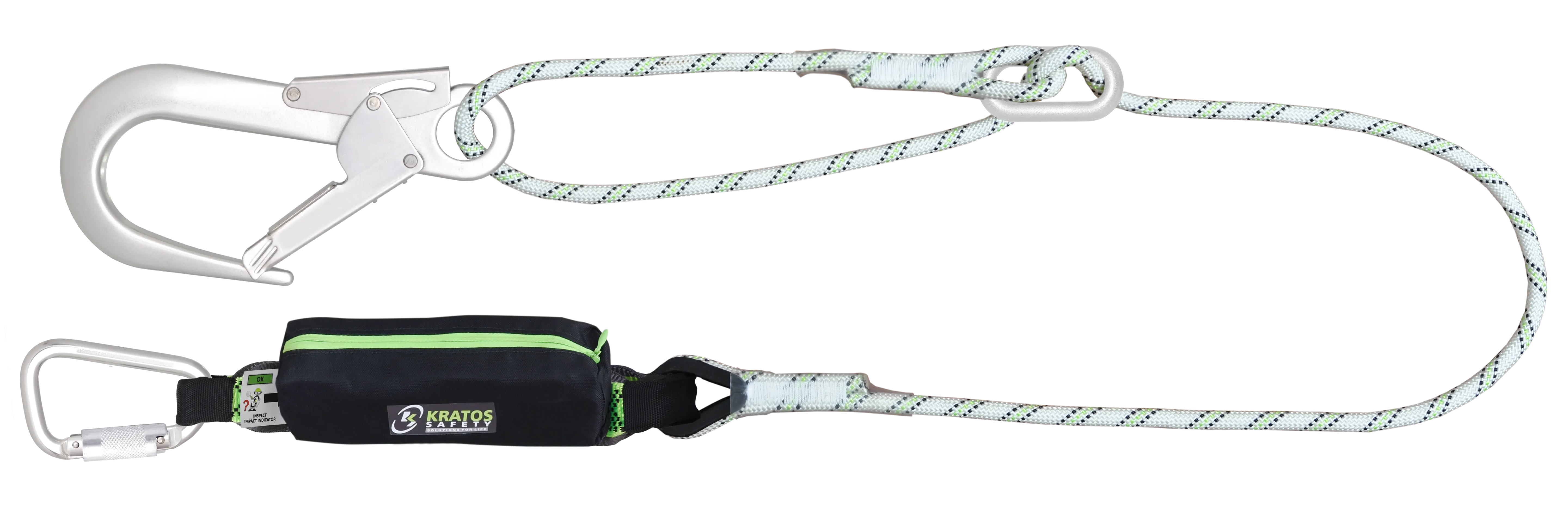 CURIOSITY - Verbindungsmittel mit Falldämpfer aus Kernmantelseil 2 m mit Aluminium Karabinern mit Einstellschnalle