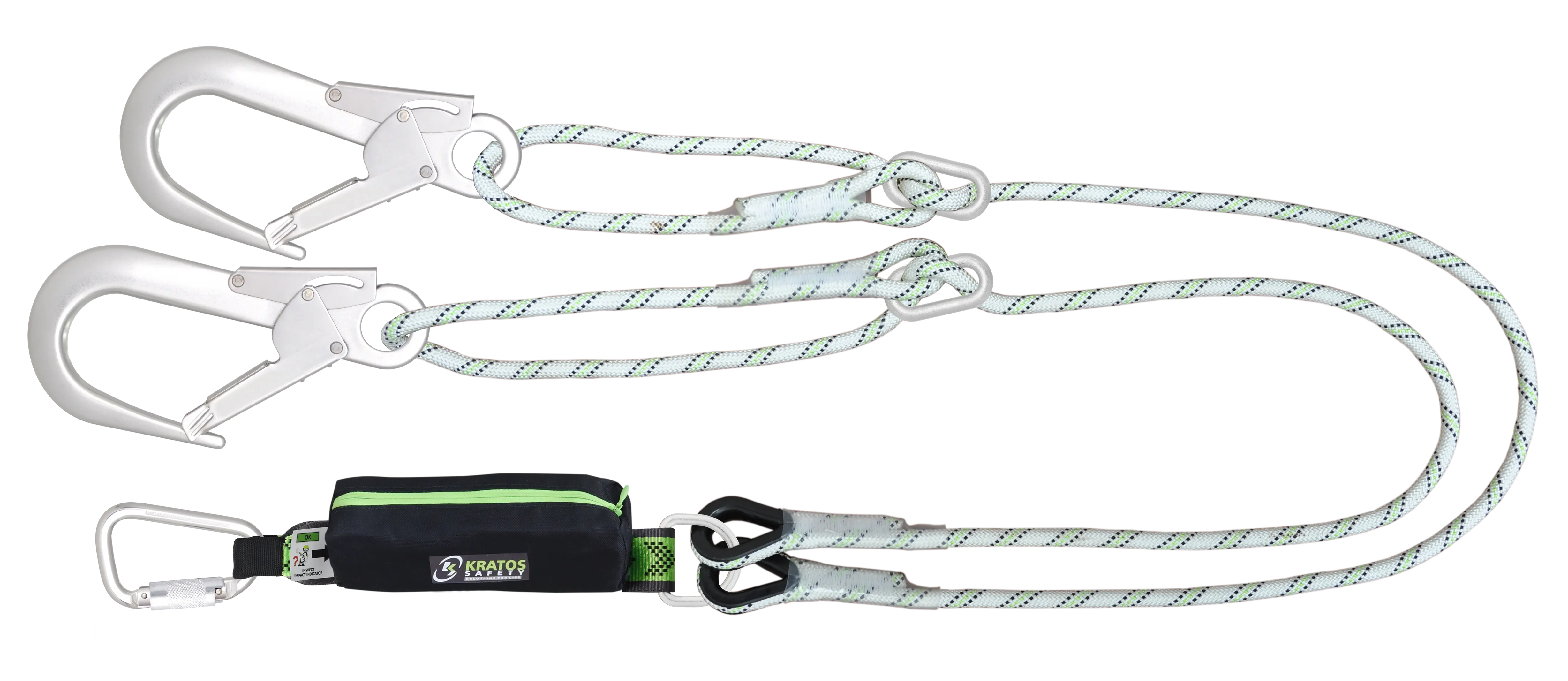 CURIOSITY - Y-Verbindungsmittel mit Falldämpfer aus Kernmantelseil 2 m mit Aluminium Karabinern mit Einstellschnalle