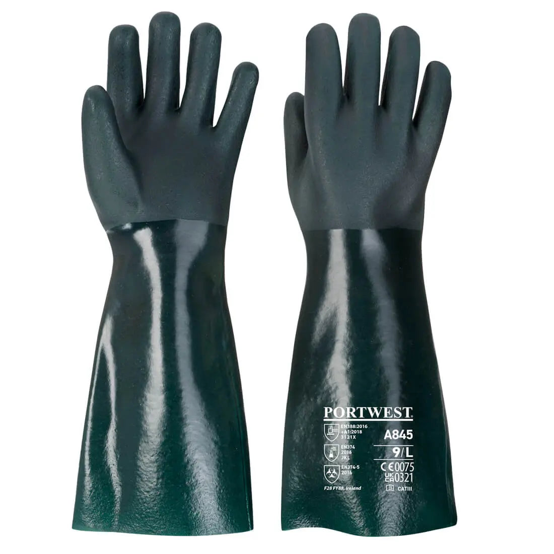 Doppelt Getauchter PVC Chmiekalienschutz-Handschuh Mit 45cm Stulpe A845 - KERA Arbeitsschutz
