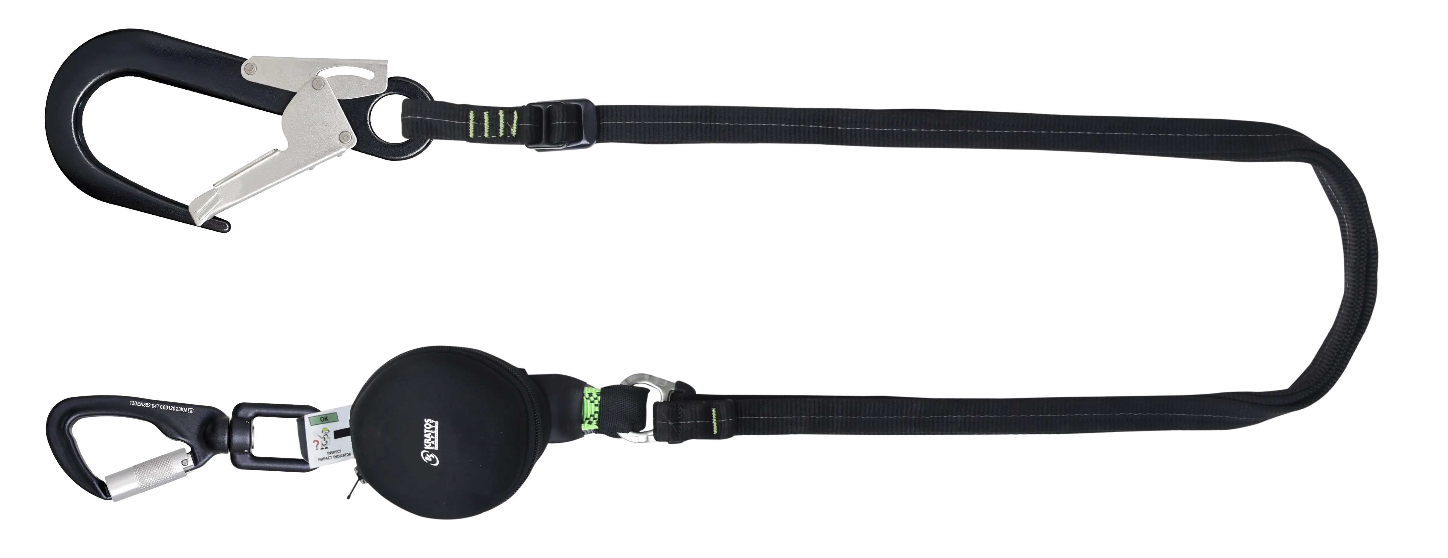 GRAVITY-S Kompakter Falldämpfer mit Verbindungsmittel 45 mm aus verstellbarem Gutband Länge max.2m, mit Aluminium Karabiner, zugelassen für 140 kg und scharfe Kanten