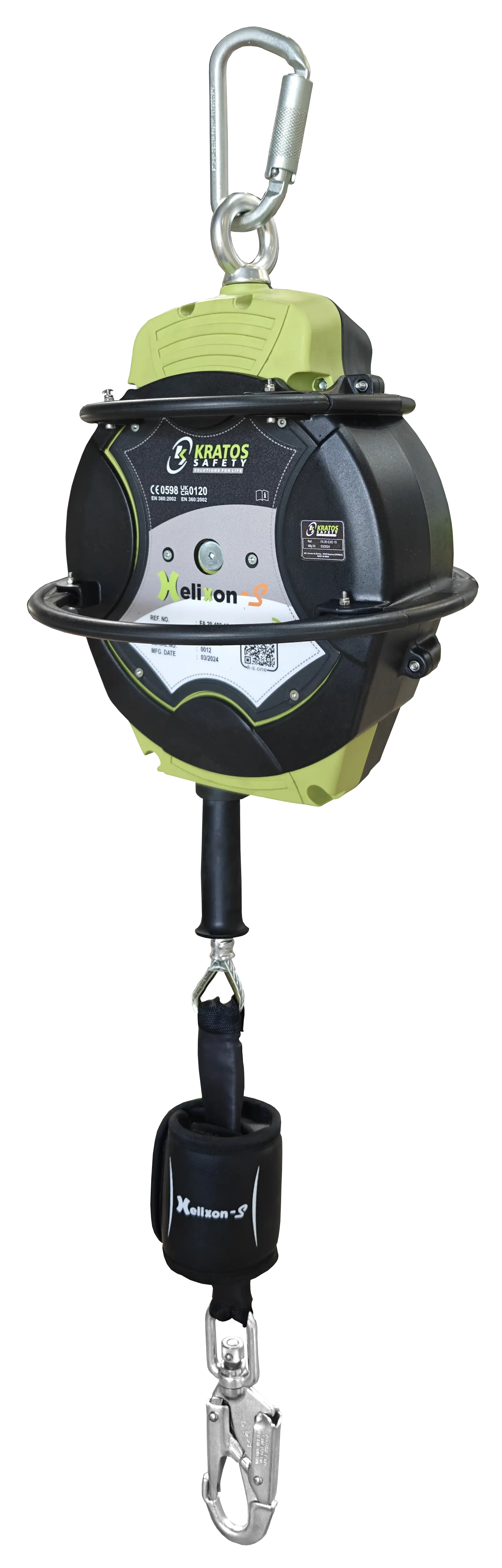 HELIXON-S Absturzsicherung mit automatischem Rückzug Polymergehäuse an Drahtseilaus verzinktem Stahl 15 m - speziell für scharfe Kanten -bereits ausgerüstet mit FA 20 EXO 15