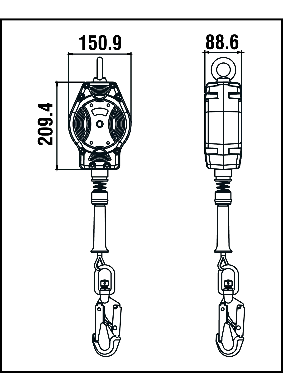 HELIXON Stahldrahtseil, Höhensicherungsgerät mit automatischem Rückzug 7 m, Nurfür den vertikalen Gebrauch