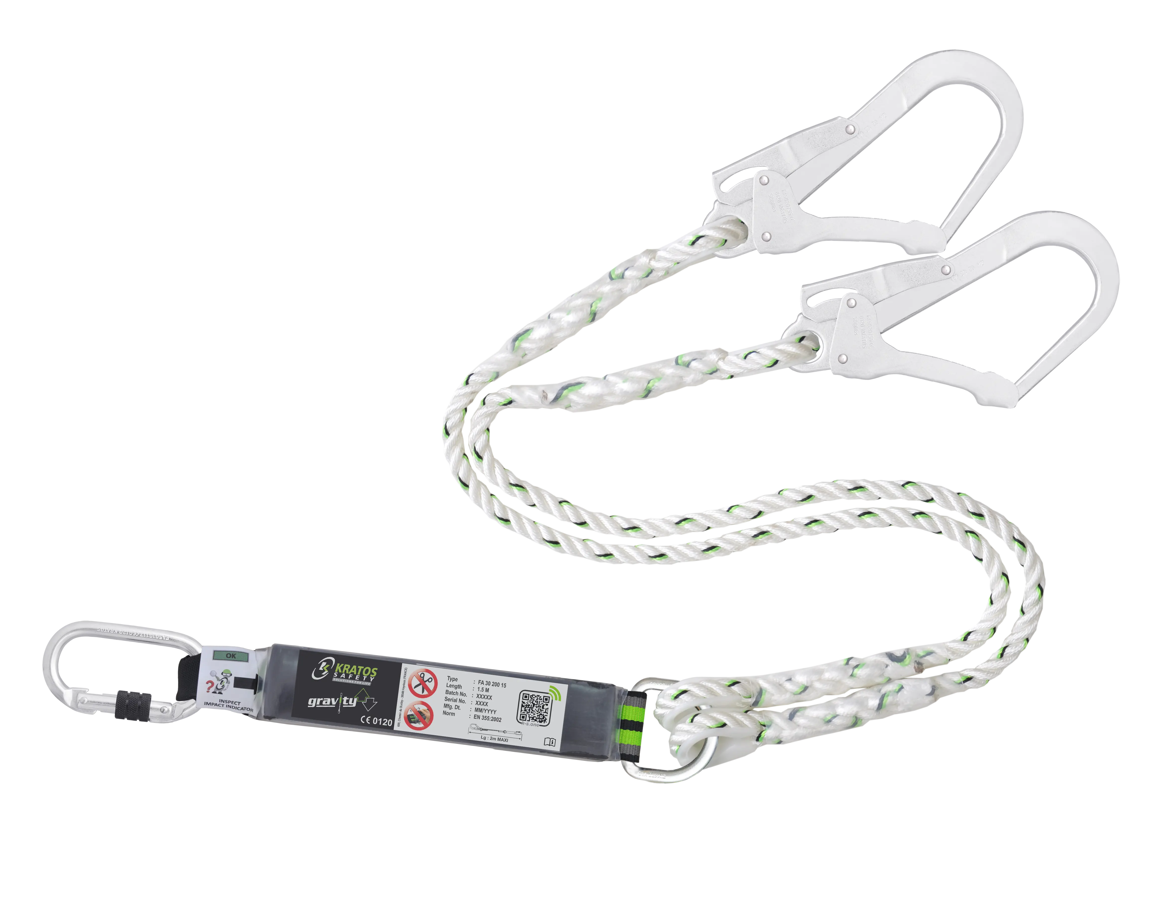 HOPE - Y-Verbindungsmittel mit Falldämpfer gedrehtes Seil 1,50 m Karabiner FA5020217 und 2 x FA5020755