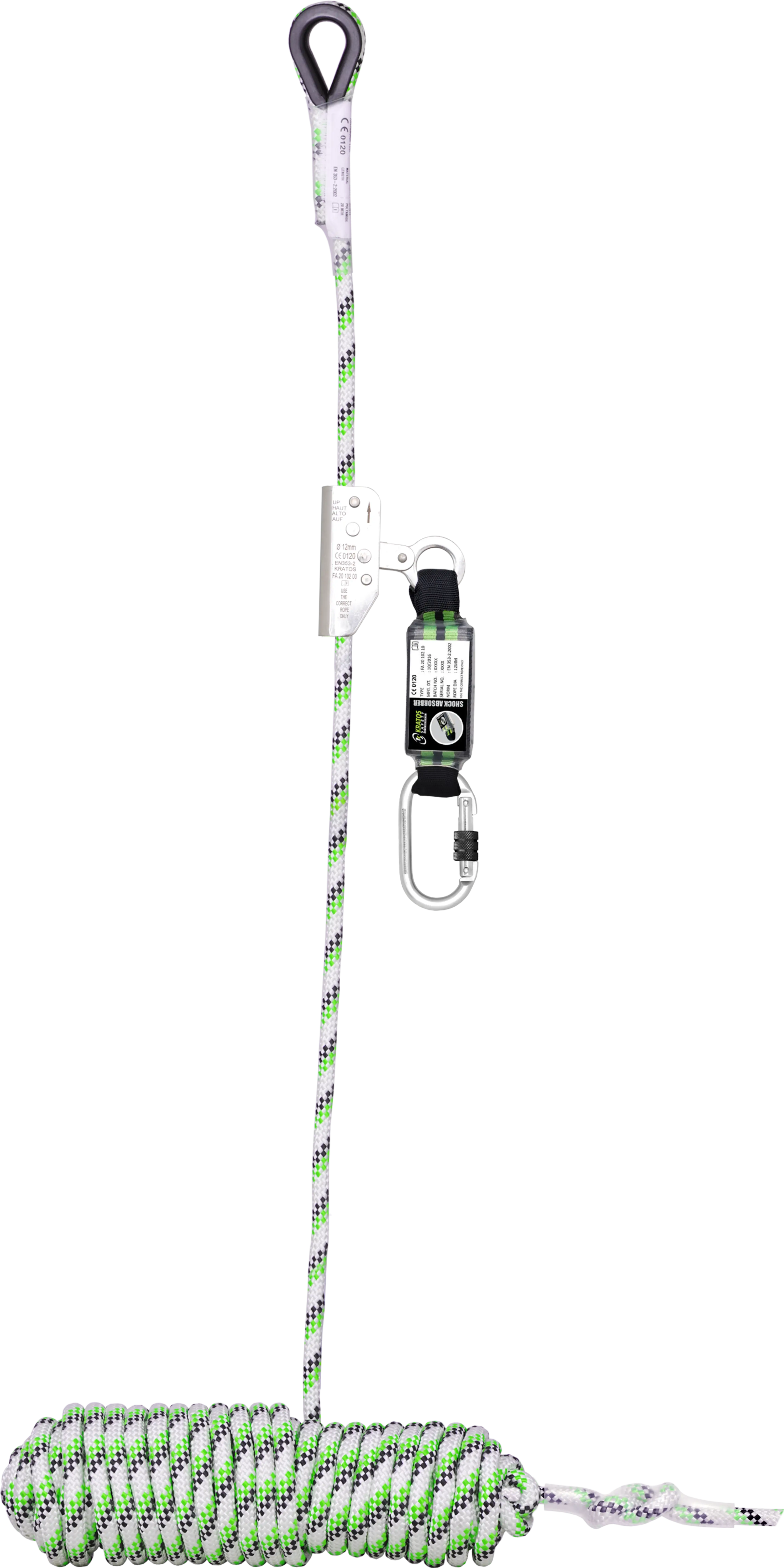 NIRO, Mitlaufendes Auffanggerät auf Kernmantelseil mit Bandfalldämpfer Länge 15Meter