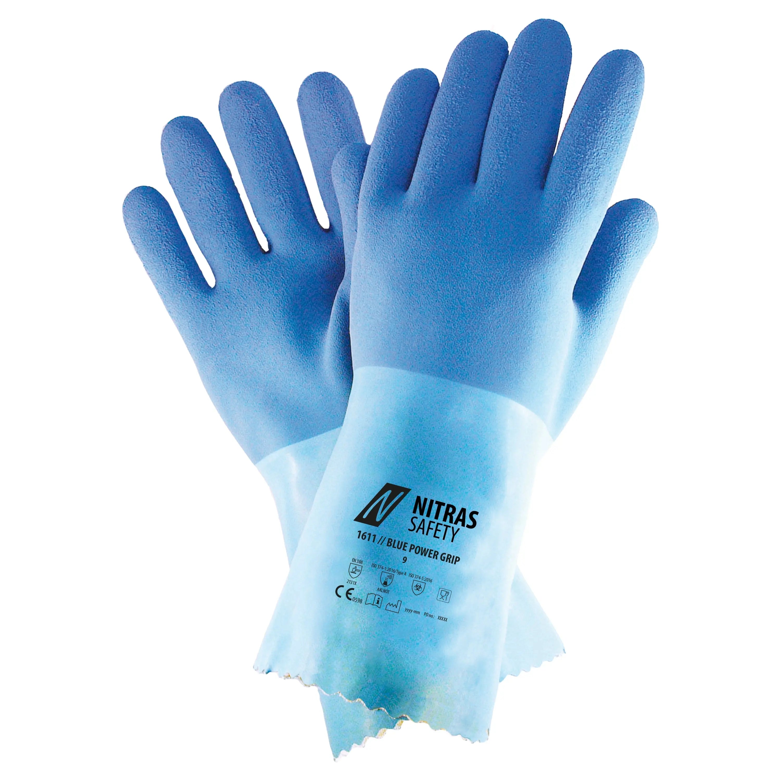 NITRAS BLUE POWER GRIP, Chemikalienschutzhandschuhe, blau, EN 388, EN ISO 374 - KERA Arbeitsschutz