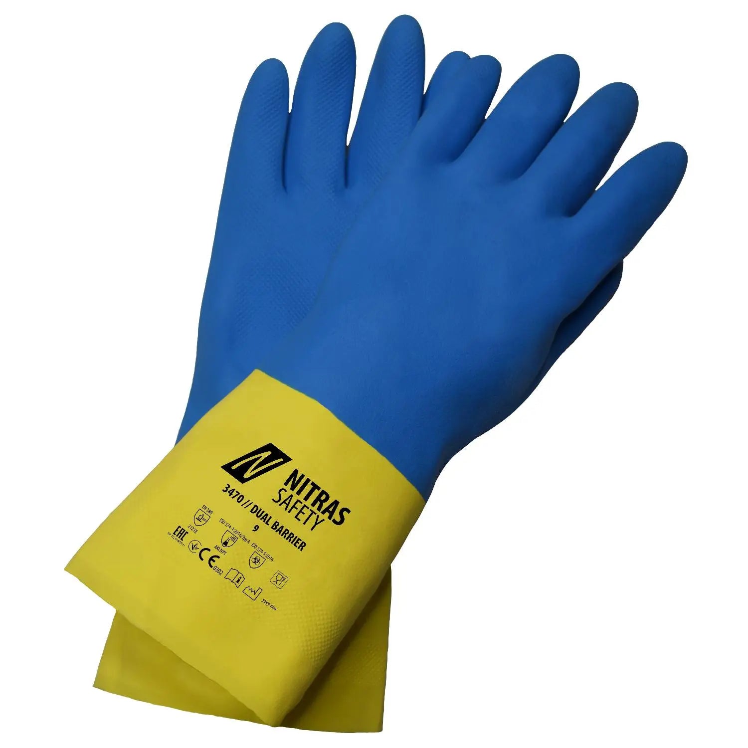 NITRAS DUAL BARRIER, Chemikalienschutzhandschuhe, gelb / blau, EN 388, EN ISO 374 - KERA Arbeitsschutz