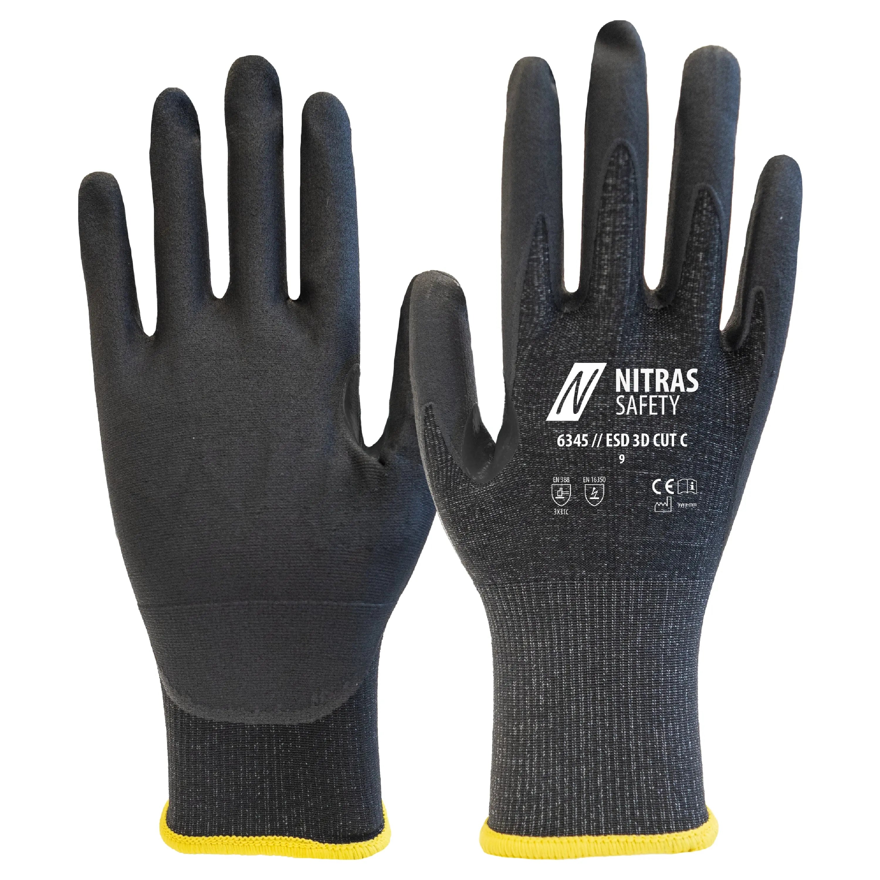 NITRAS ESD 3D CUT C, Schnittschutzhandschuhe, anthrazit / schwarz, EN 388, OEKO-TEX - KERA Arbeitsschutz