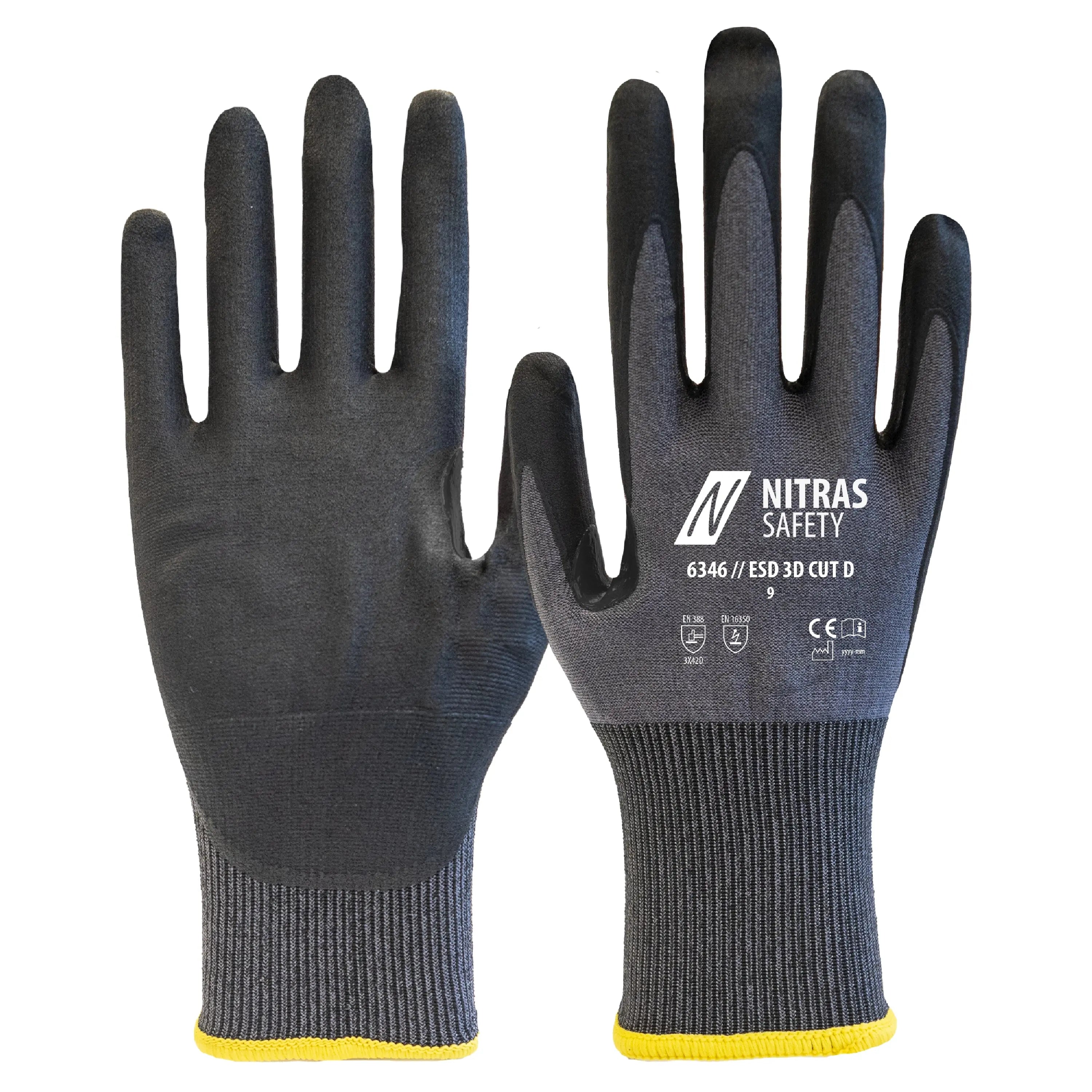NITRAS ESD 3D CUT D, Schnittschutzhandschuhe, grau / schwarz, EN 388, OEKO-TEX - KERA Arbeitsschutz