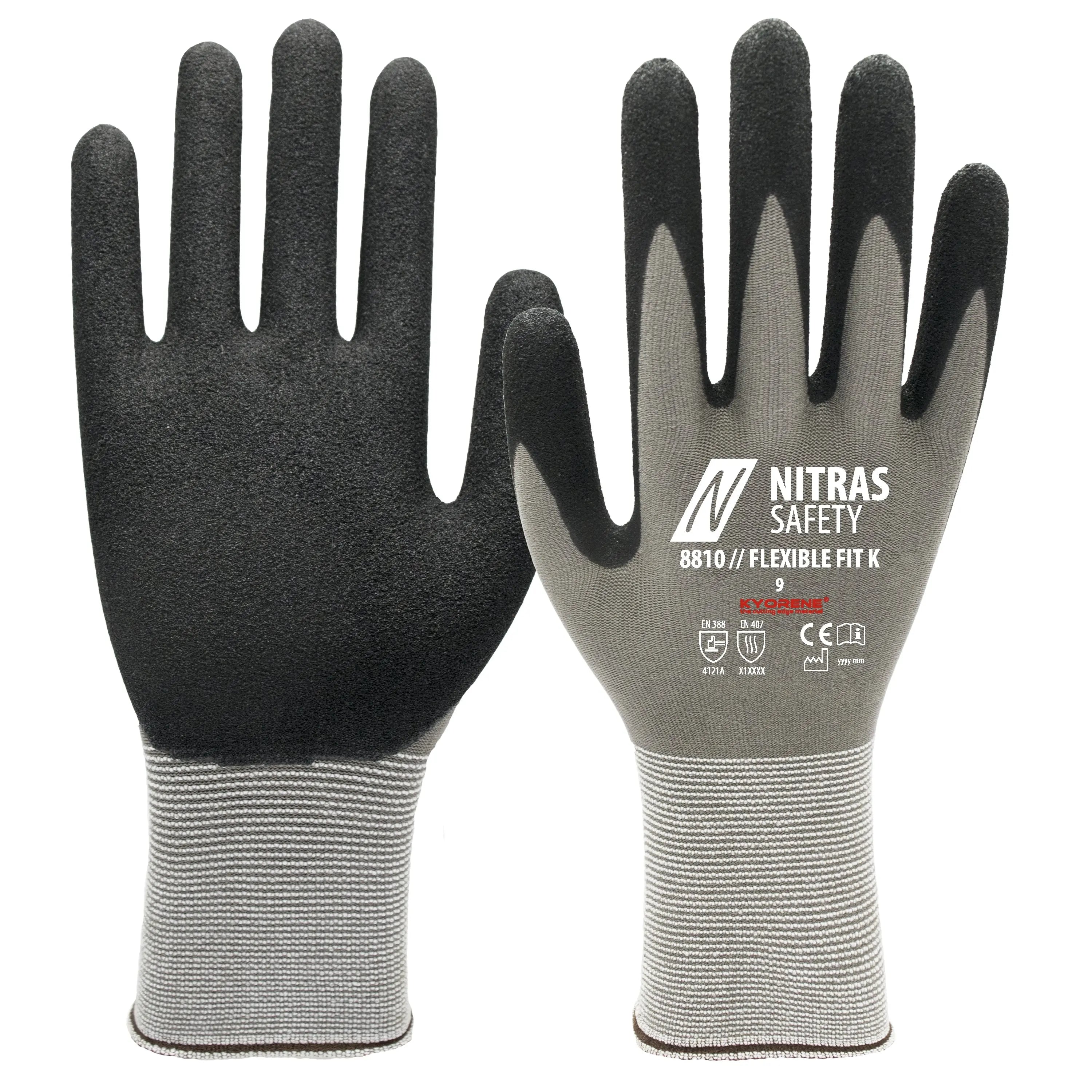 NITRAS FLEXIBLE FIT K, Montagehandschuhe, grau / schwarz, EN 388, EN 407, OEKO-TEX - KERA Arbeitsschutz