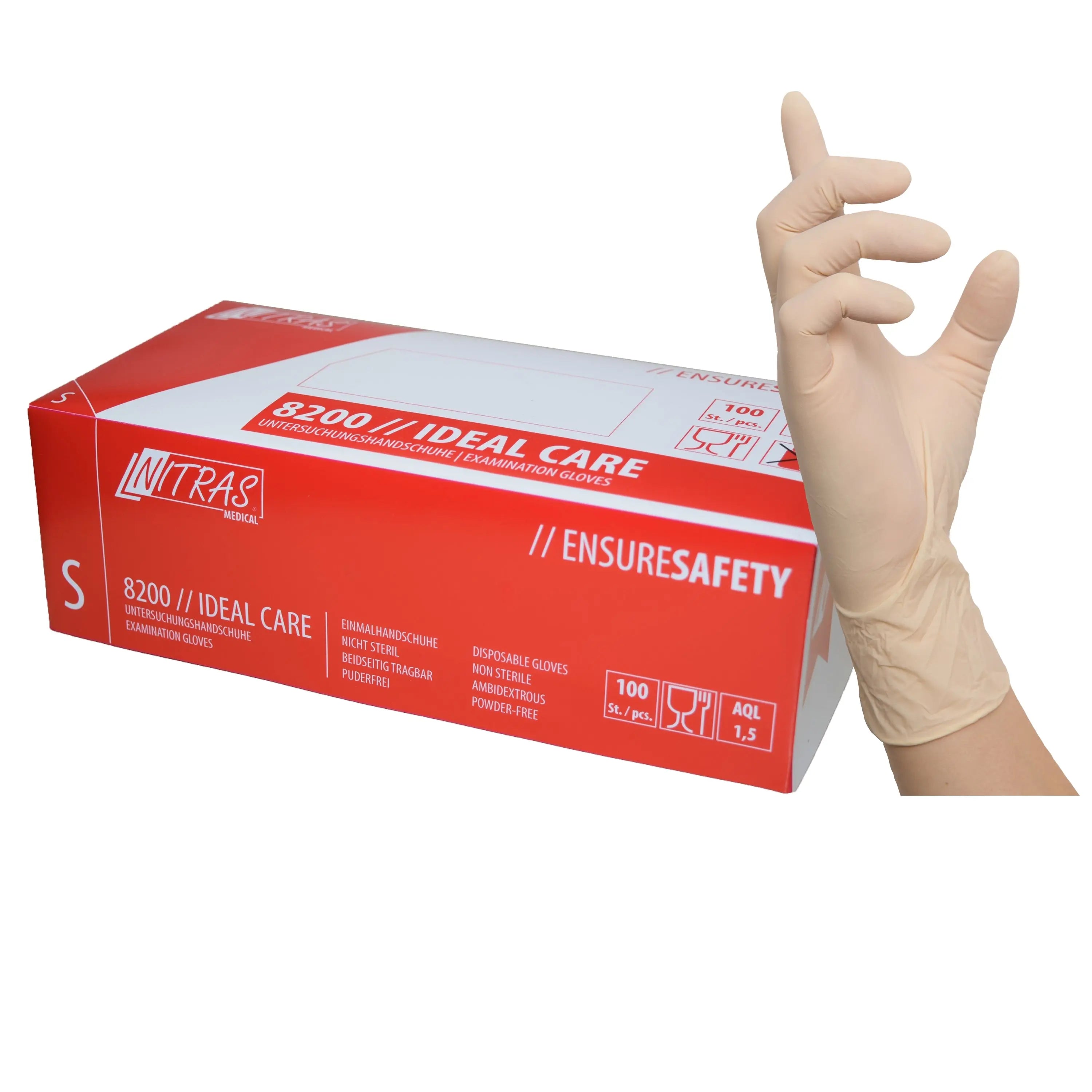 NITRAS IDEAL CARE, Latex-Einmalhandschuhe, naturfarben, Box à 100 Stück - KERA Arbeitsschutz