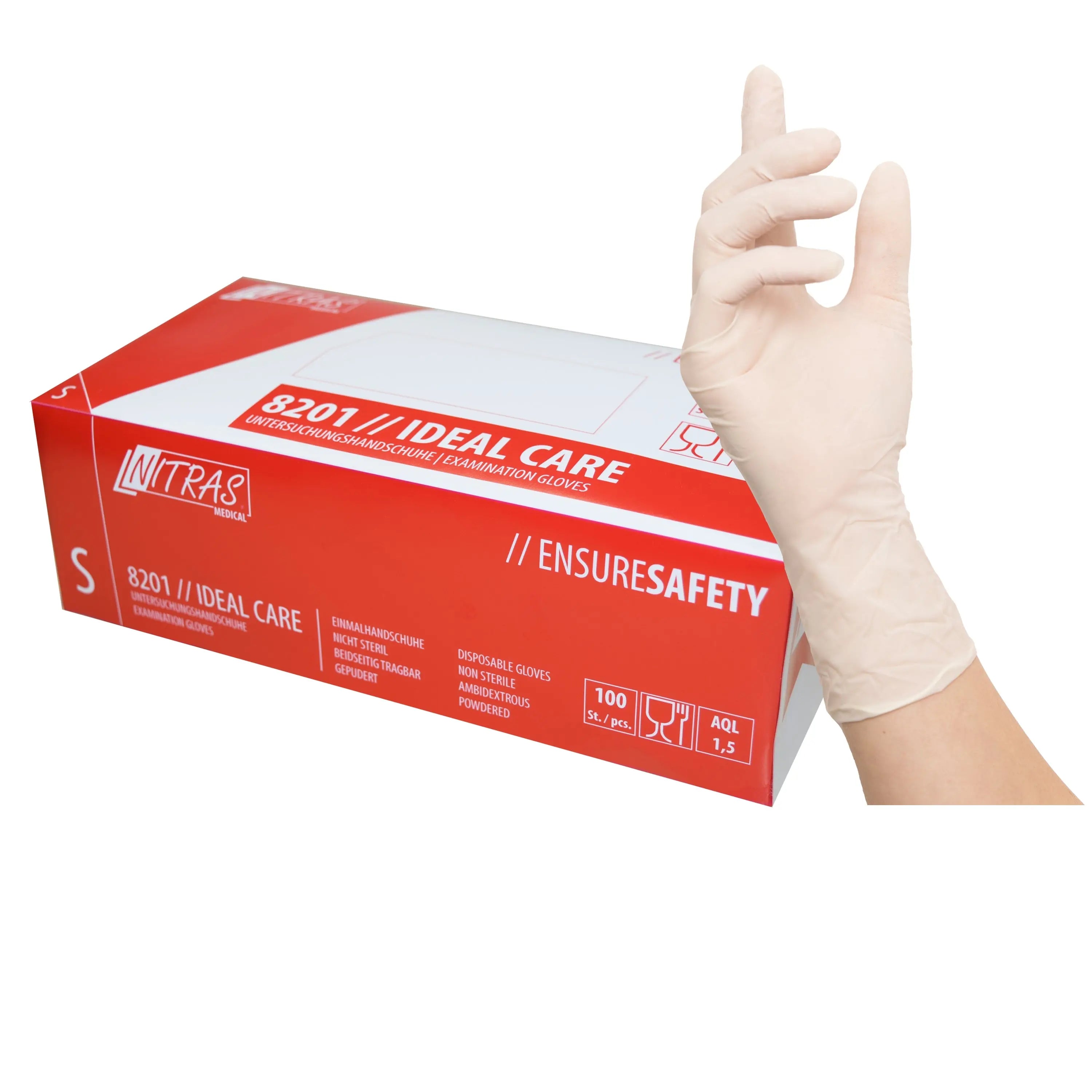 NITRAS IDEAL CARE, Latex-Einmalhandschuhe, weiß, Box à 100 Stück - KERA Arbeitsschutz