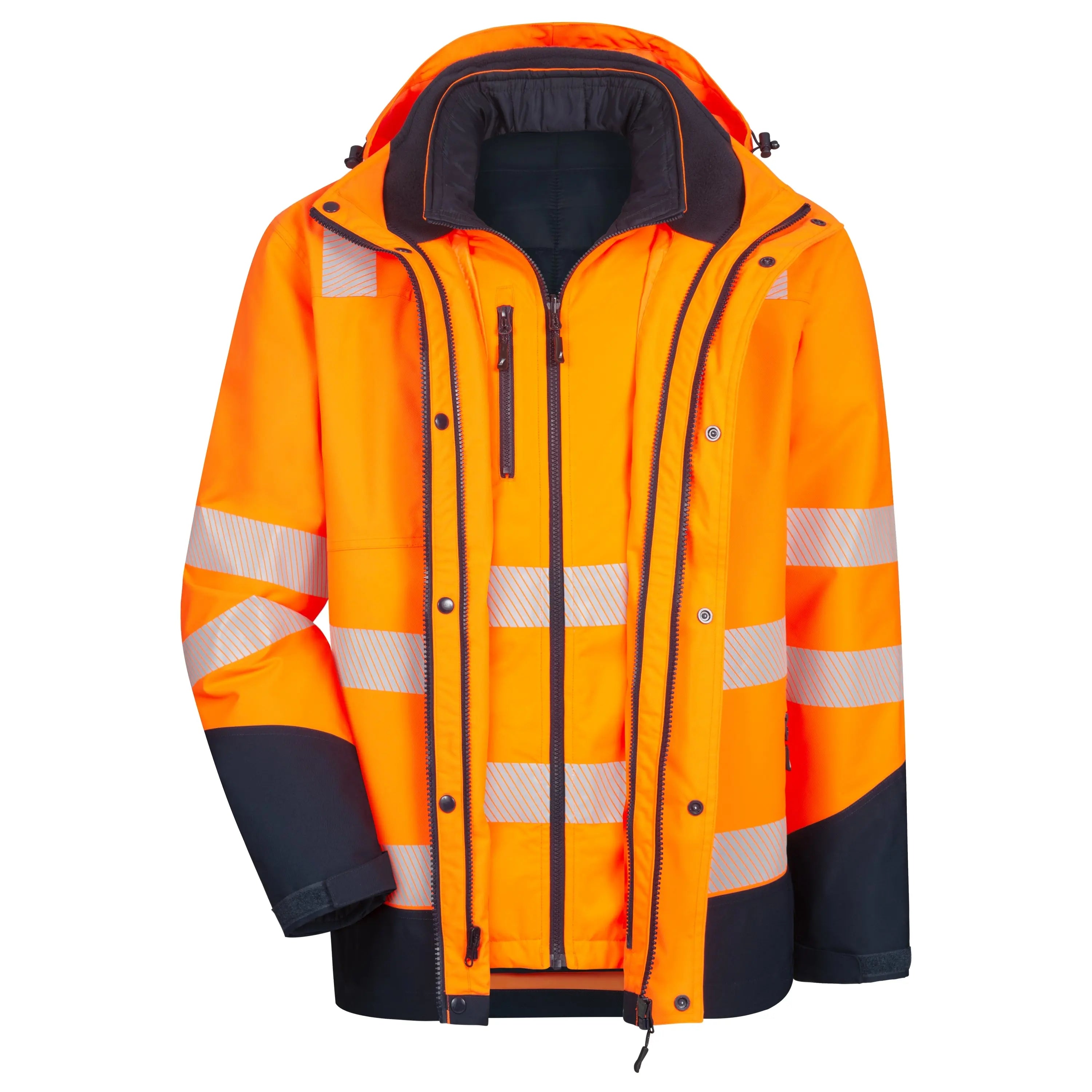 NITRAS MOTION TEX VIZ PLUS, Warn-Multifunktionsjacke, neonorange / marineblau, EN ISO 13688, EN ISO 20471, EN 343, EN 342 - KERA Arbeitsschutz