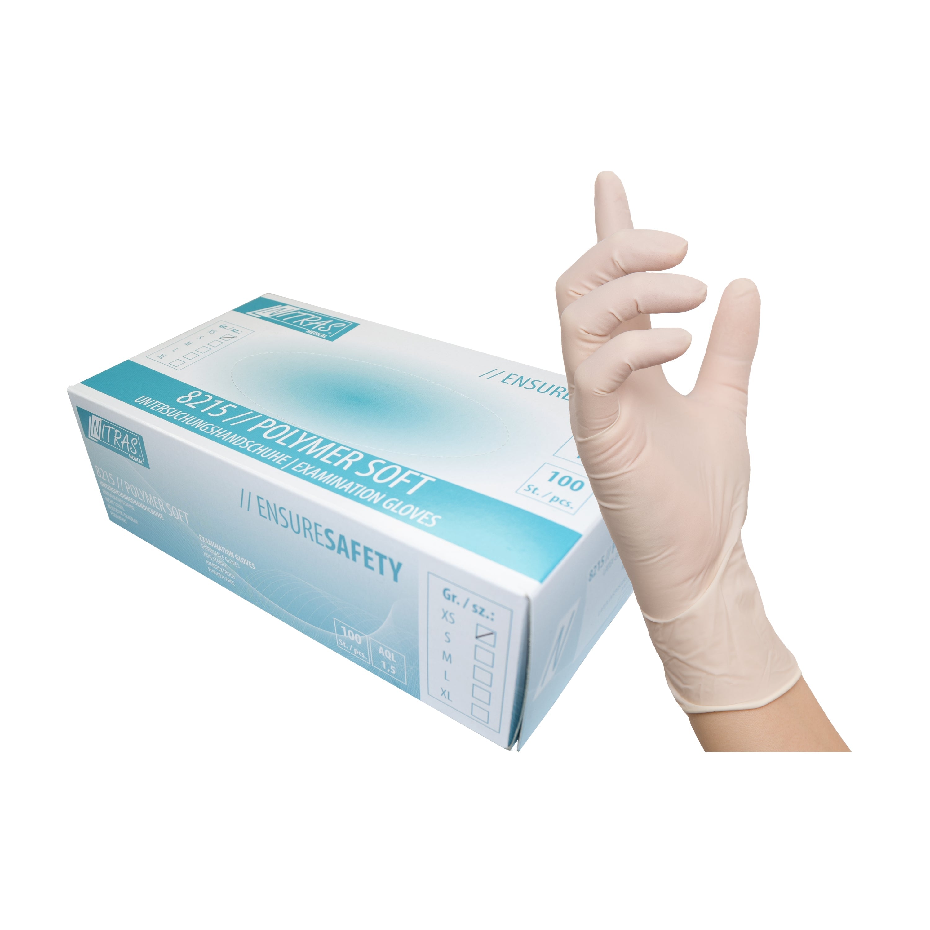NITRAS POLYMER SOFT, Latex-Einmalhandschuhe, weiß, EN 455, Box à 100 Stück