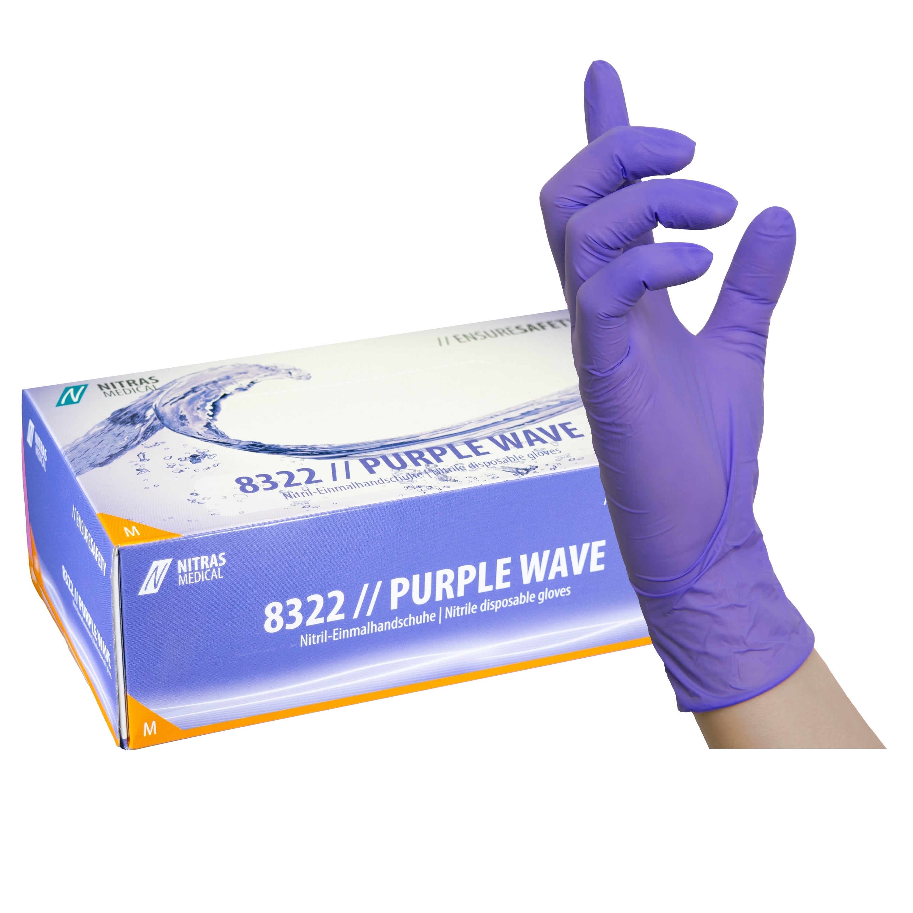 NITRAS PURPLE WAVE, Nitril-Einmalhandschuhe, lila, EN 455, EN ISO 21420, EN ISO 374, EN 421, Box à 100 Stück