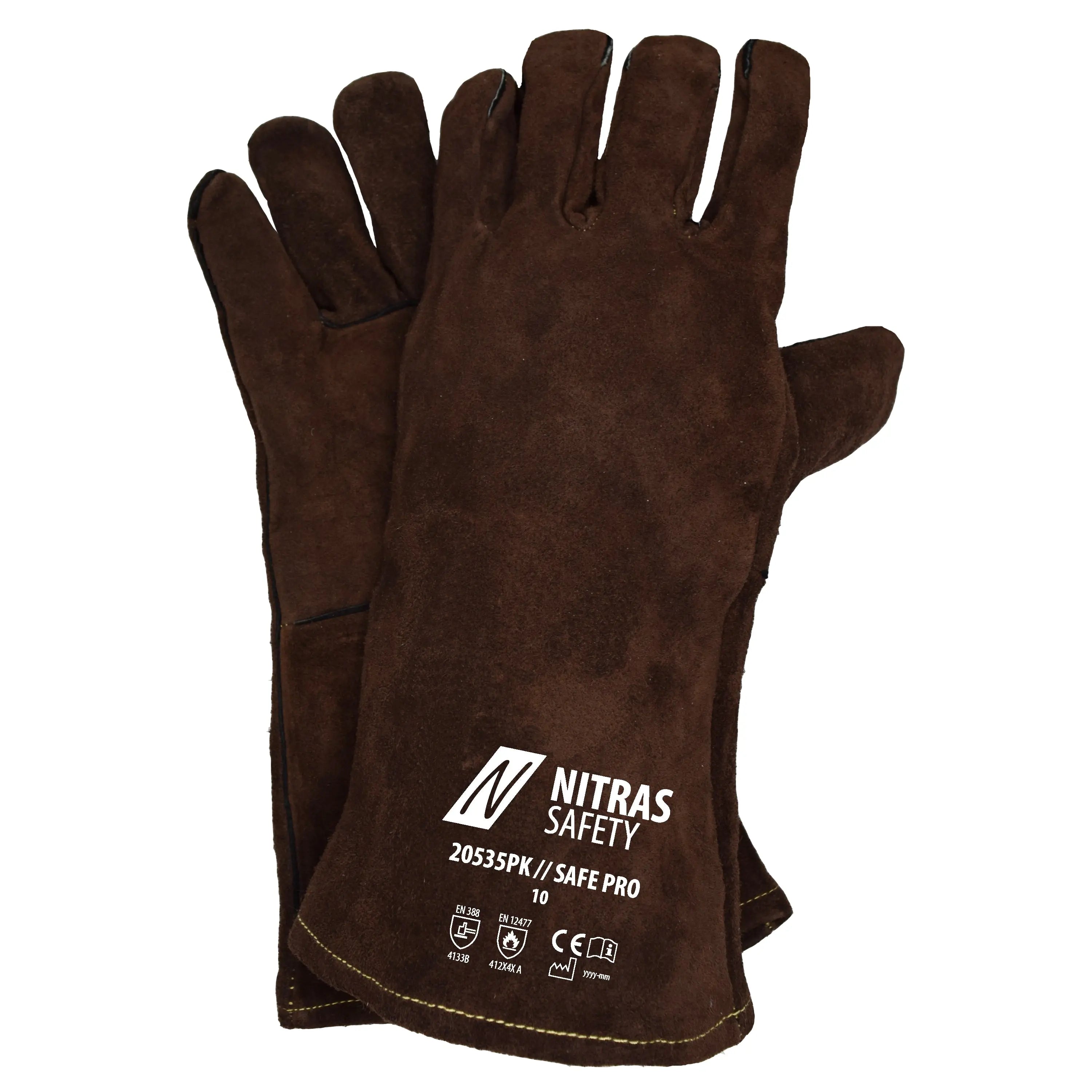 NITRAS SAFE PRO, 5-Finger-Schweißerhandschuhe, braun, EN 388, EN 12477 - KERA Arbeitsschutz
