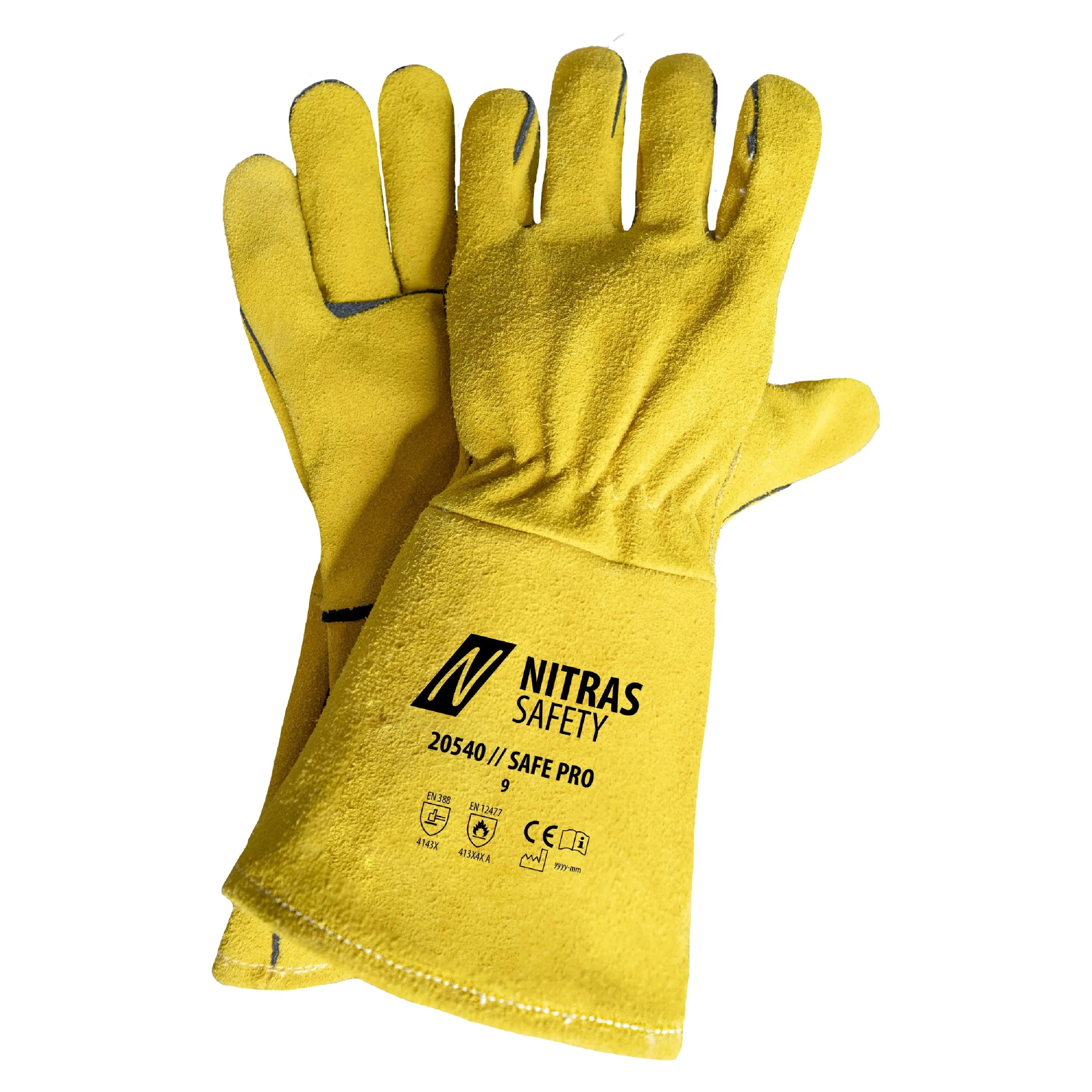 NITRAS SAFE PRO, Schweißerhandschuhe, ocker, EN ISO 21420, EN 388, EN 12477 - KERA Arbeitsschutz