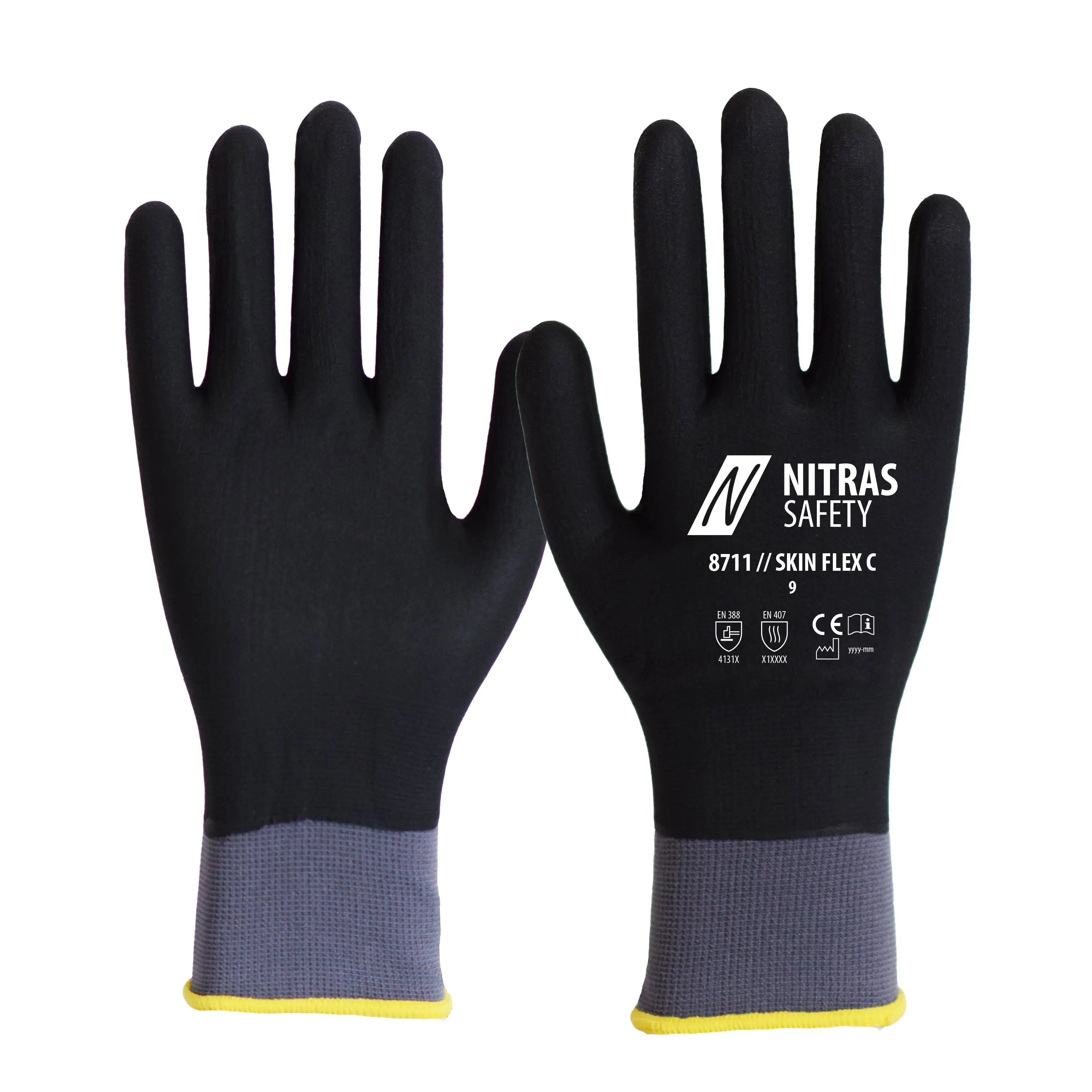 NITRAS SKIN FLEX 3D, Montagehandschuhe, grau / schwarz, EN 388, EN 407, OEKO-TEX - KERA Arbeitsschutz