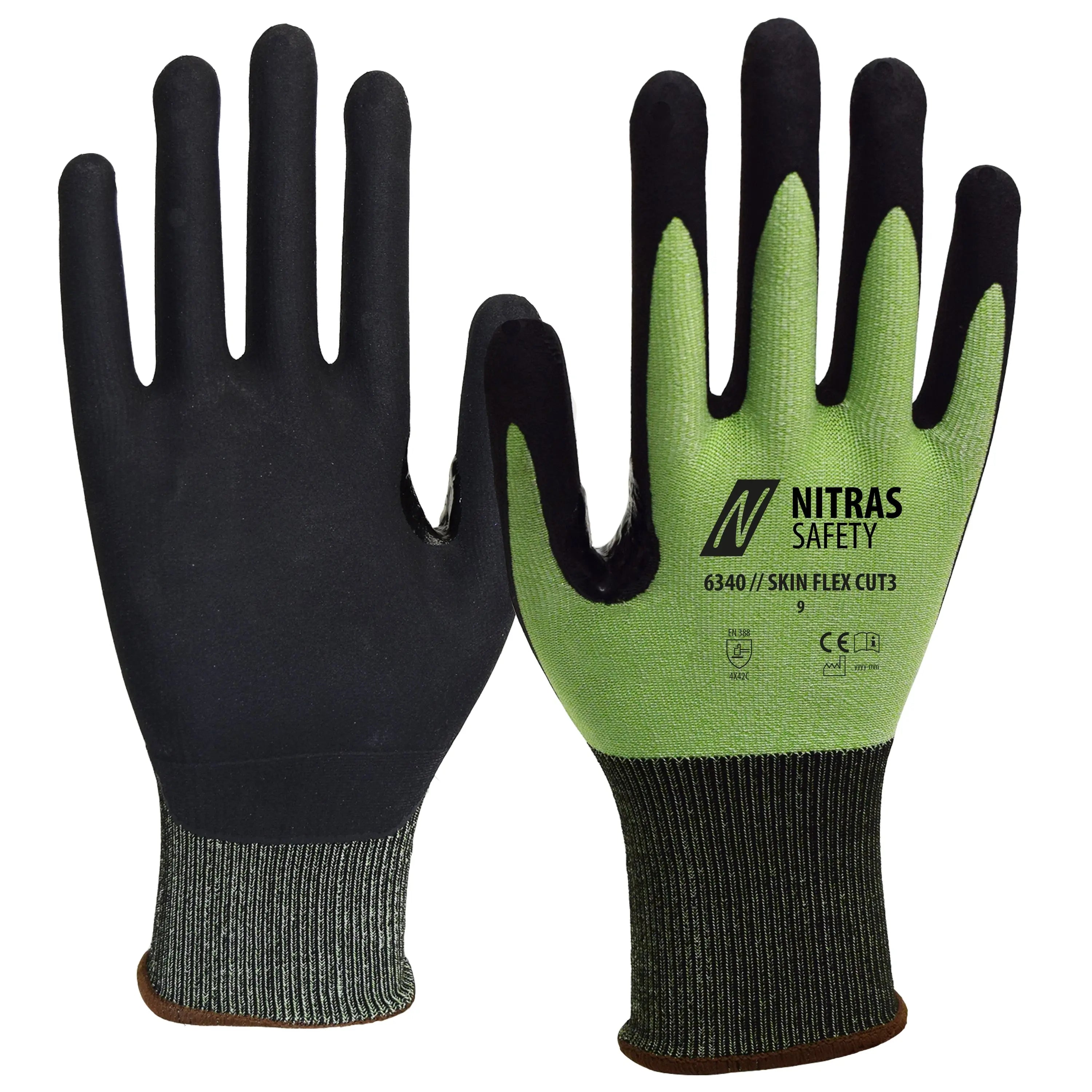NITRAS SKIN FLEX CUT3, Schnittschutzhandschuhe, grĂĽn / schwarz, EN 388 - KERA Arbeitsschutz