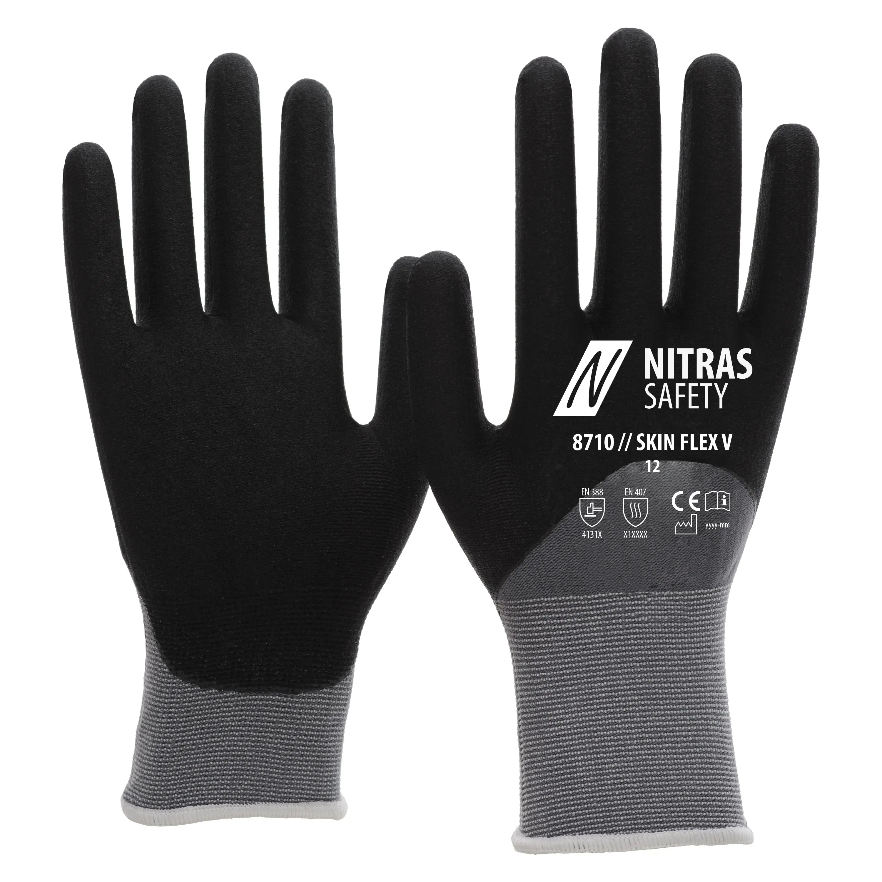 NITRAS SKIN FLEX V, Montagekhandschuhe, grau / schwarz, EN 388, EN 407, OEKO-TEX - KERA Arbeitsschutz