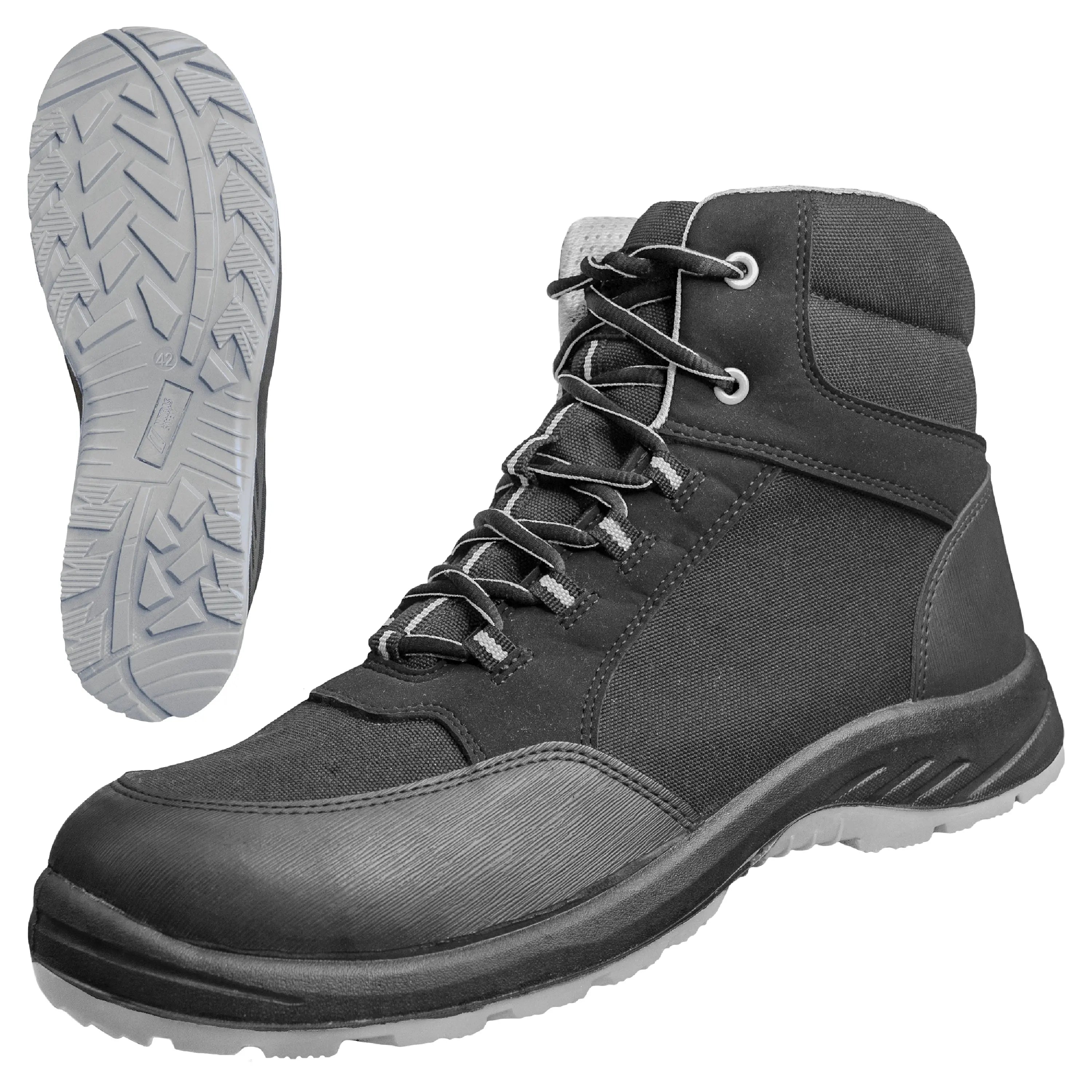 NITRAS SOLID STEP MID, Sicherheitsstiefel, halbhoch, S3S CI FO SR, strapazierfähiges Textil, schwarz, widerstandsfähige PU / PU-Laufsohle, schwarz / grau (Farbcode: 1012), EN ISO 20345, EN IEC 61340-4-3, DGUV Regel 112-191 - KERA Arbeitsschutz