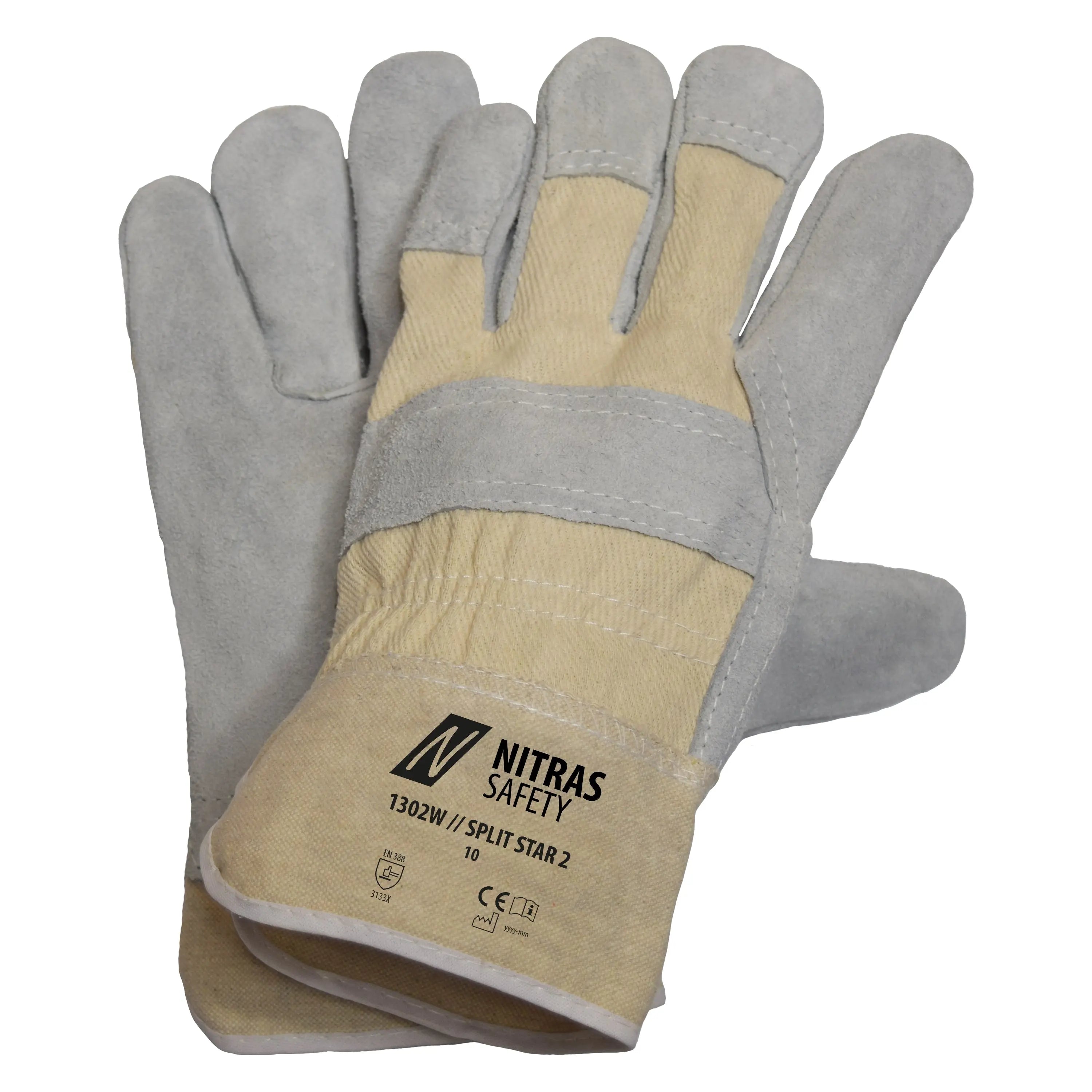 NITRAS SPLIT STAR 2, Rindspaltlederhandschuhe, naturfarben / grau, EN 388 - KERA Arbeitsschutz