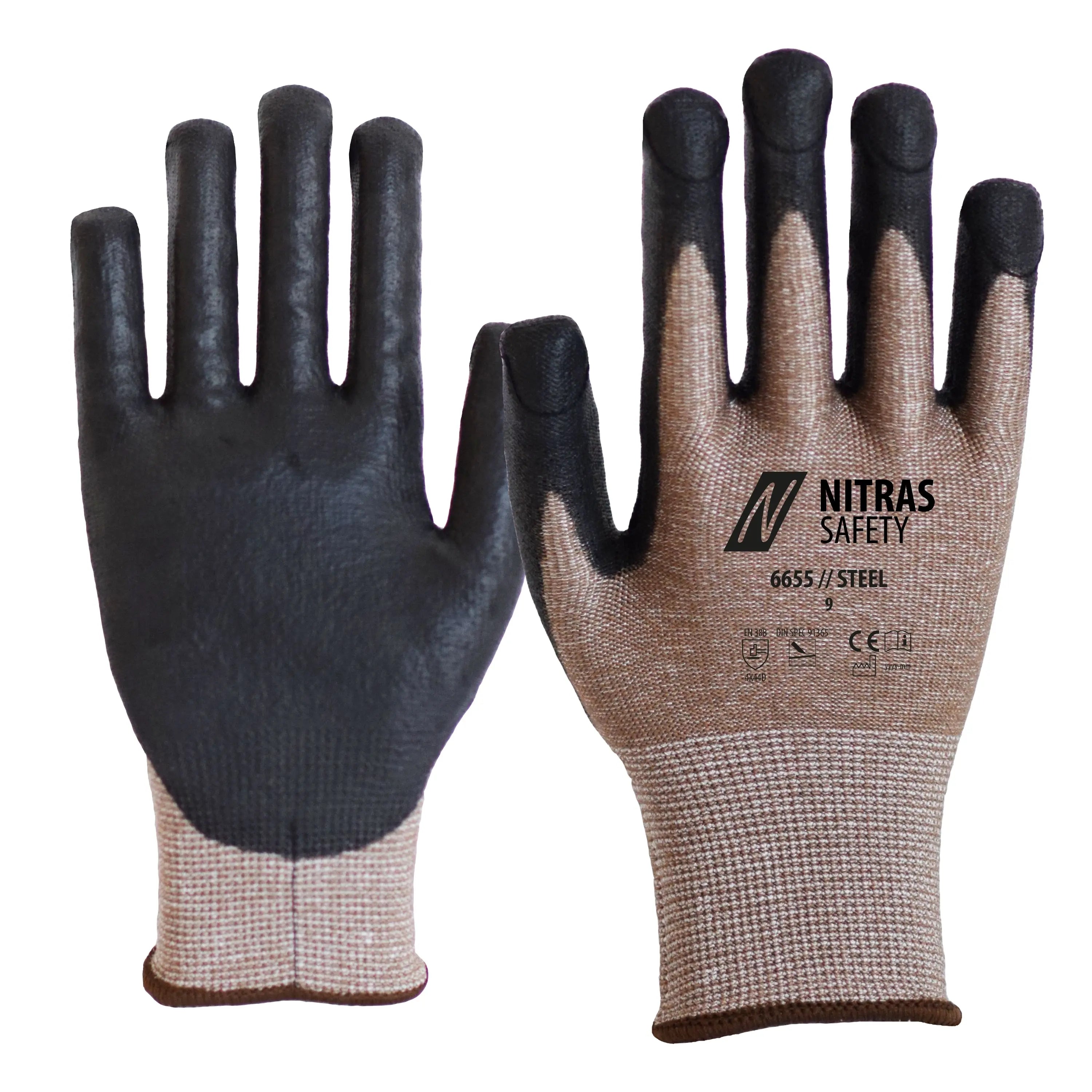 NITRAS STEEL, Handschuhe mit hohem Stich- und Schnittschutz, braun / schwarz, EN 388, DIN SPEC 91365 - KERA Arbeitsschutz
