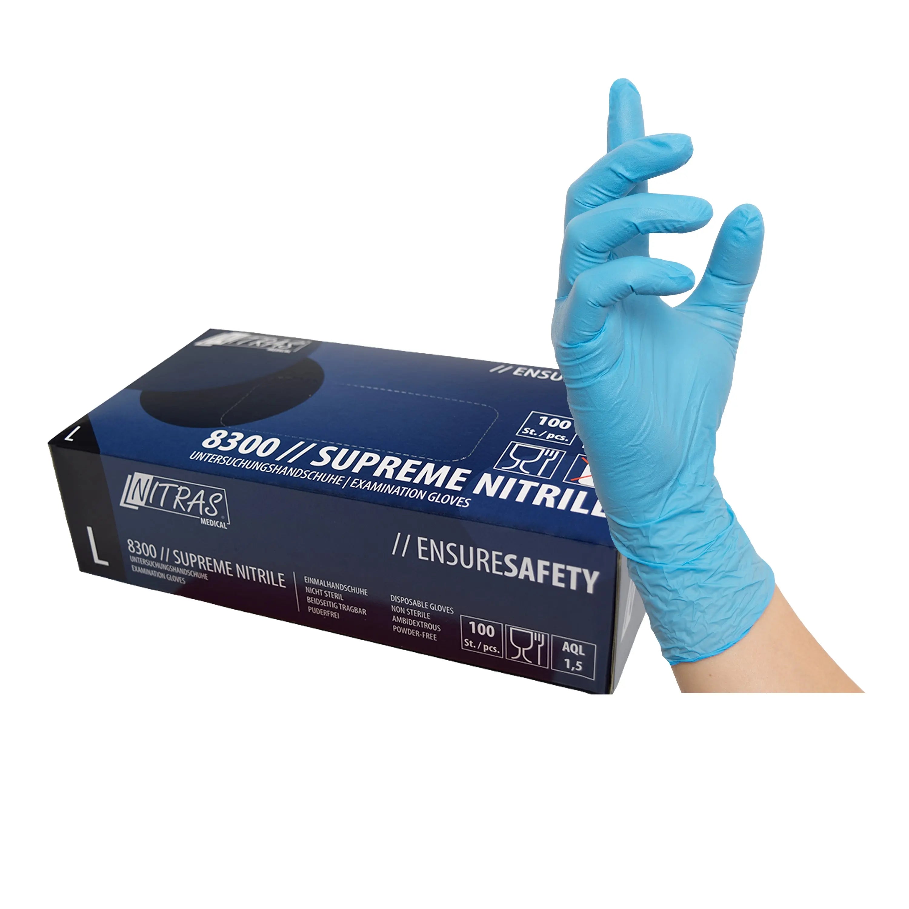NITRAS SUPREME NITRILE, Nitril-Einmalhandschuhe, blau, EN ISO 374, Box à 100 Stück - KERA Arbeitsschutz