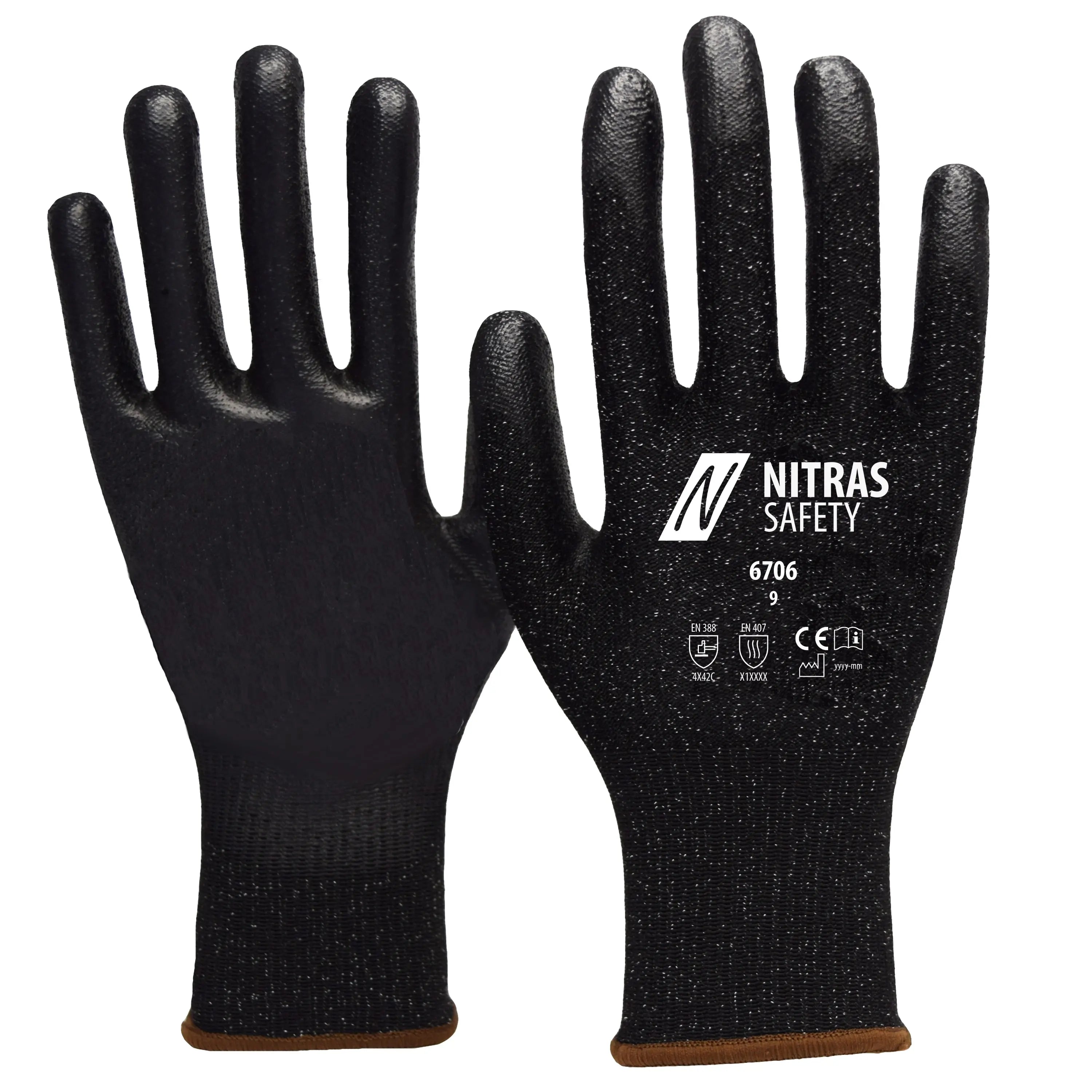 NITRAS Schnittschutzhandschuhe, schwarz / schwarz, EN 388, EN 407 - KERA Arbeitsschutz