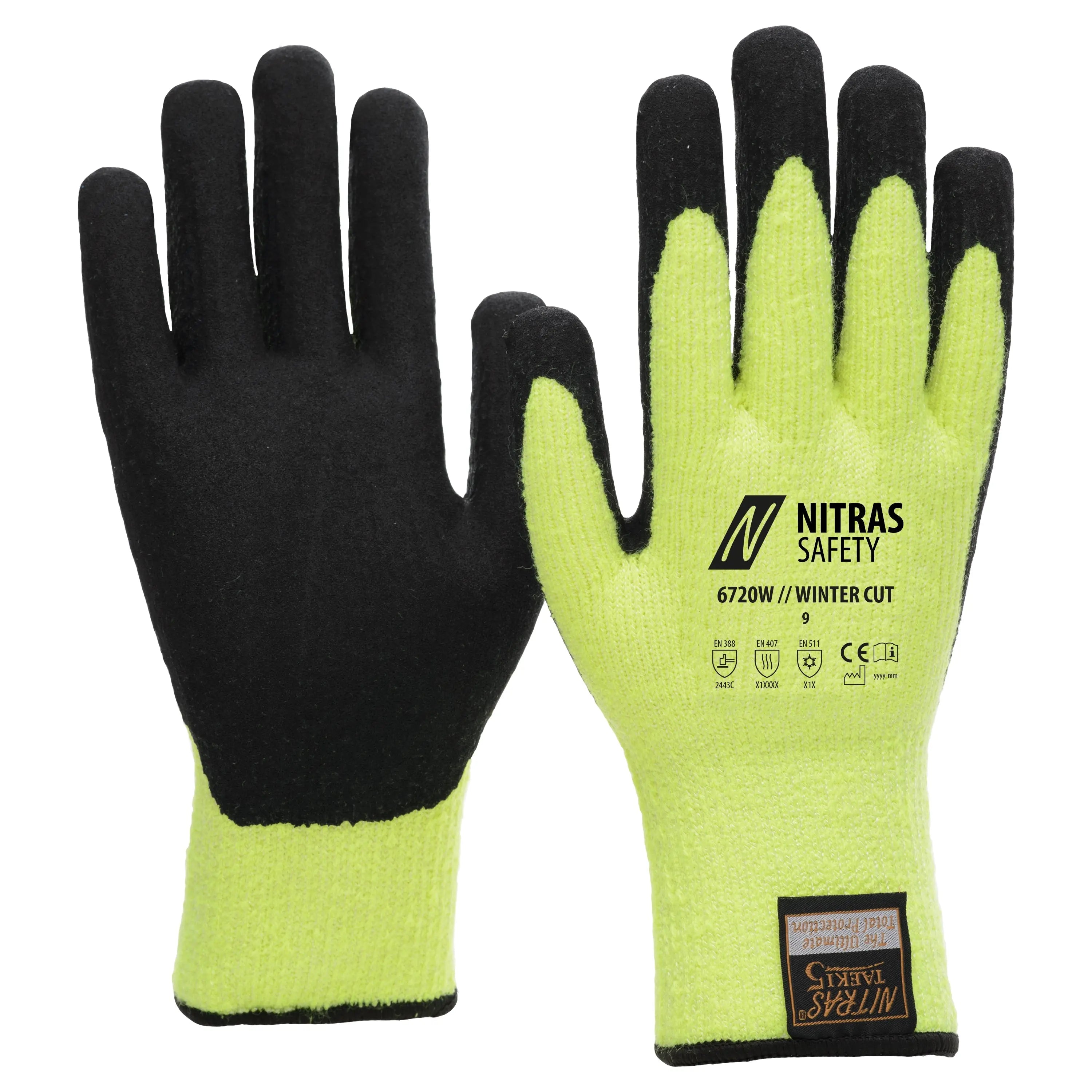 NITRAS TAEKI WINTER CUT, Schnittschutzhandschuhe, neongelb / schwarz, EN 388, EN 407, EN 511 - KERA Arbeitsschutz