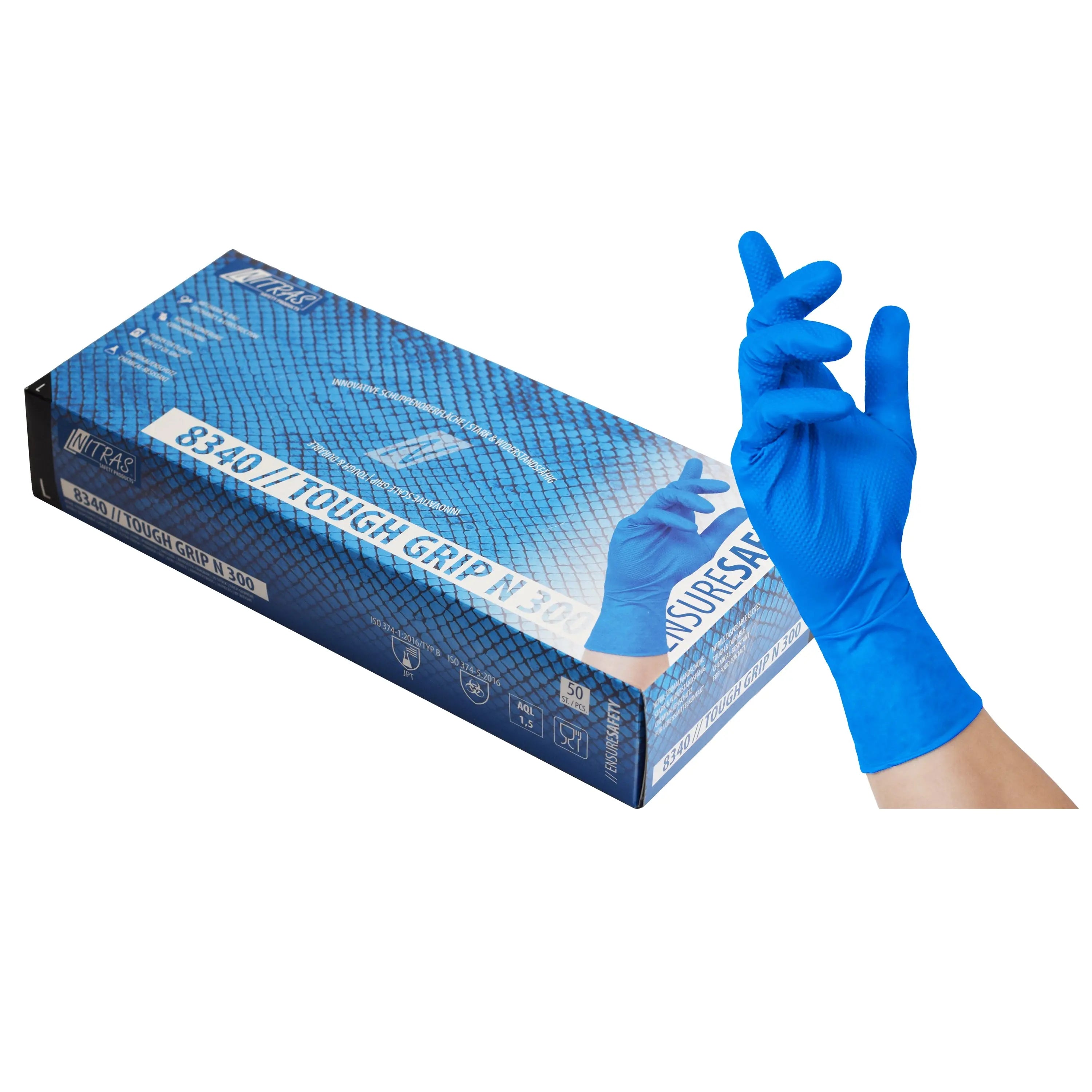 NITRAS TOUGH GRIP N 300, Nitril-Einmalhandschuhe, blau, EN ISO 374, Box à 50 Stück - KERA Arbeitsschutz