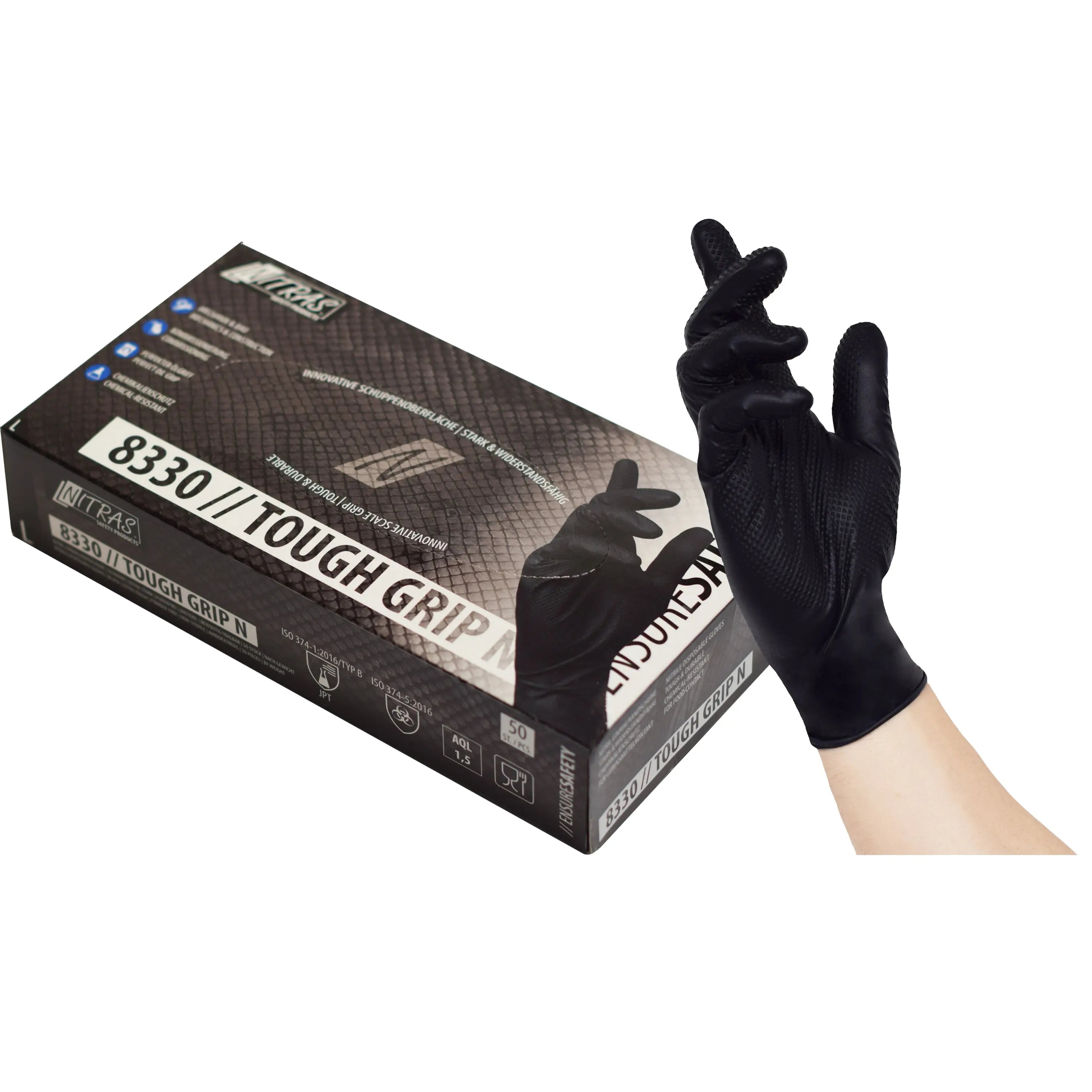 NITRAS TOUGH GRIP N, Nitril-Einmalhandschuhe, schwarz, EN ISO 374, Box à 50 Stück - KERA Arbeitsschutz