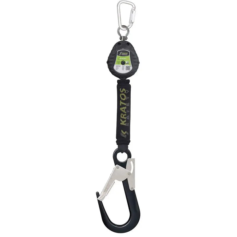 OLYMPE-S2 Gurtband Höhensicherungsgerät 2 m – Inkl. Alu-Gerüsthaken (60 mm), Bremssystem & Bandfalldämpfer (EN 360:2023, max. 150 kg)
