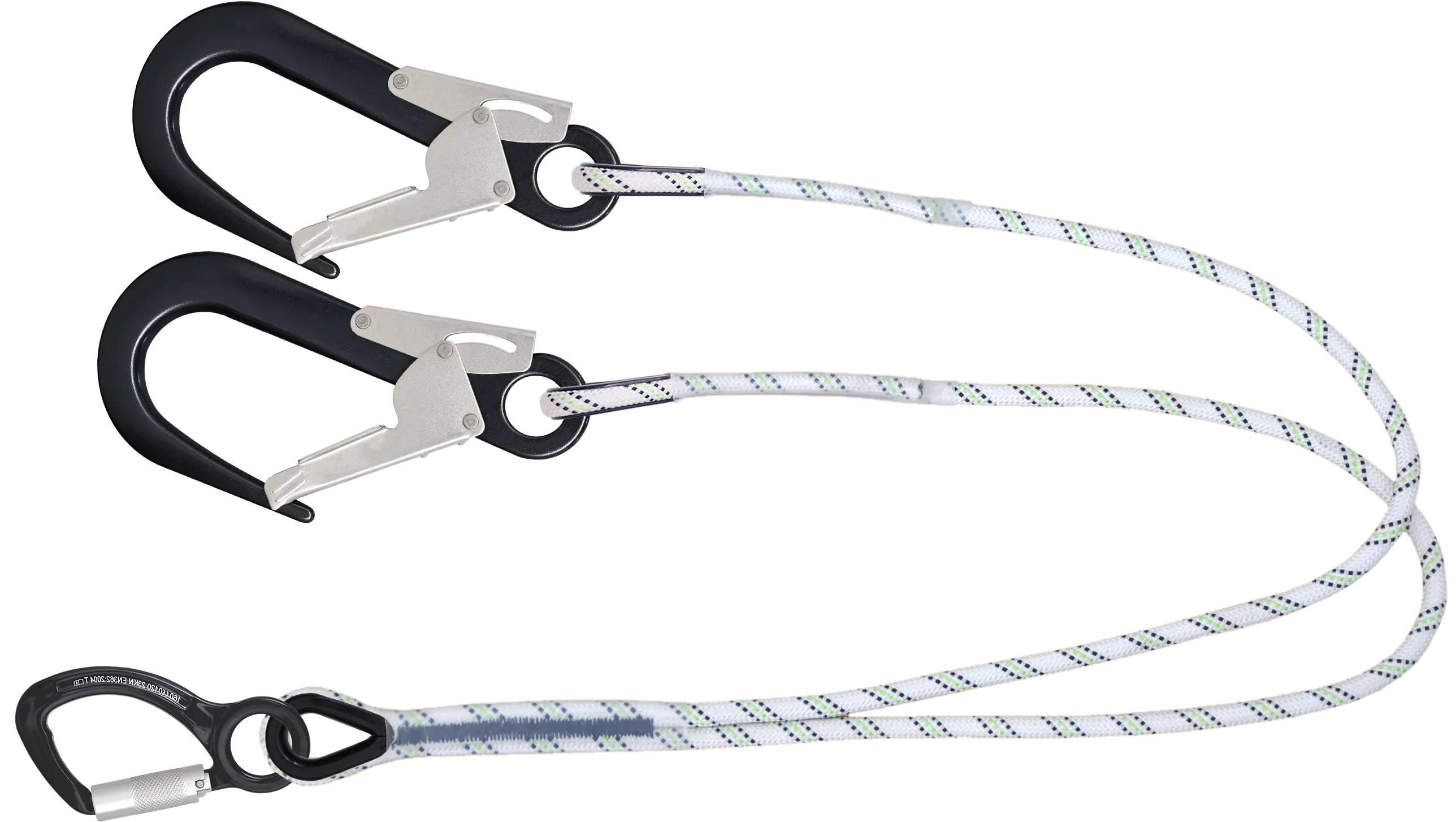 SILVA 2 Gegabelte Verbindungsmittel aus geflochtenem Seil 1 m mit einem kleinenAluminiumkarabiner Öffnung 22 mm und 2 Gerüstkarabinern Aluminium Öffnung 60 mm