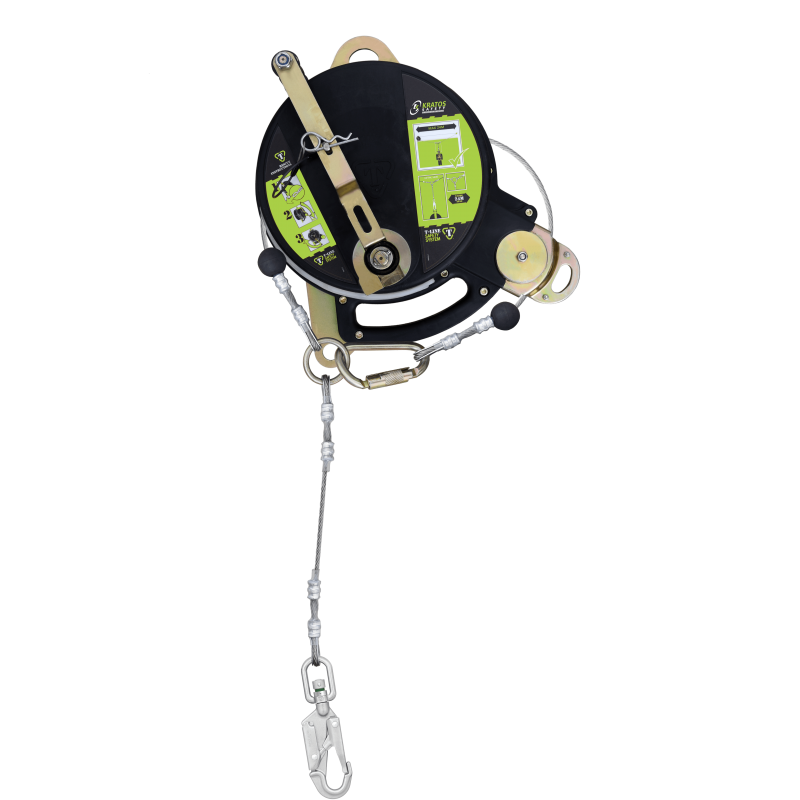 T-LINE Retractable Fallarrester mit Edelstahl-Doppel-Sicherheitskabel und integrierter Rückgewinnung, lg. 24 m