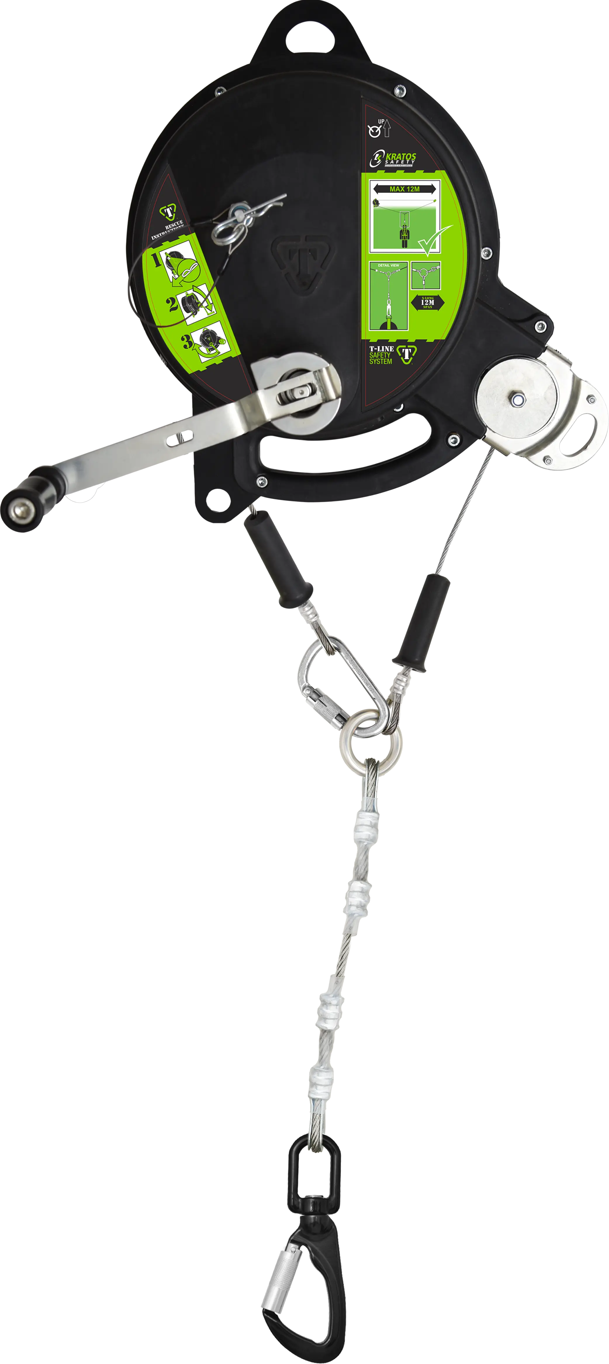 T-LINE, Retractable fall arrester with stainless steel dual safety cable, lg. 12m