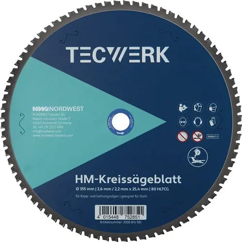 TECWERK Tisch-/Kappkreissägeblatt Bohrung 25,4 mm Schnittbreite 2,6 mm Außen-Ø 355 mm Schnittbreite 2.6 mm Bohrung 25.4 mm Zahnform HLTCG Zähnezahl 80