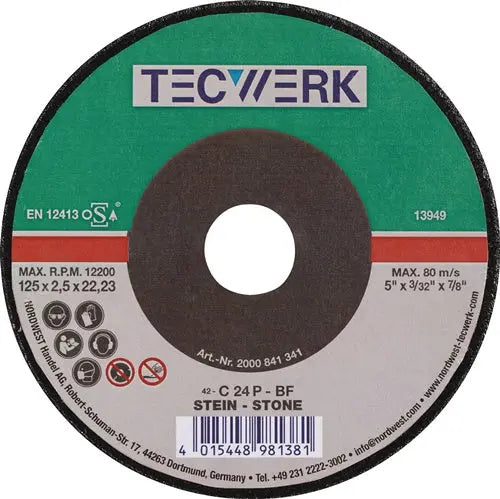 TECWERK Trennscheibe Stein Stein Bohrung 22,23 mm Ø 125 mm Scheibenstärke 2.5 mm Form gekröpft
