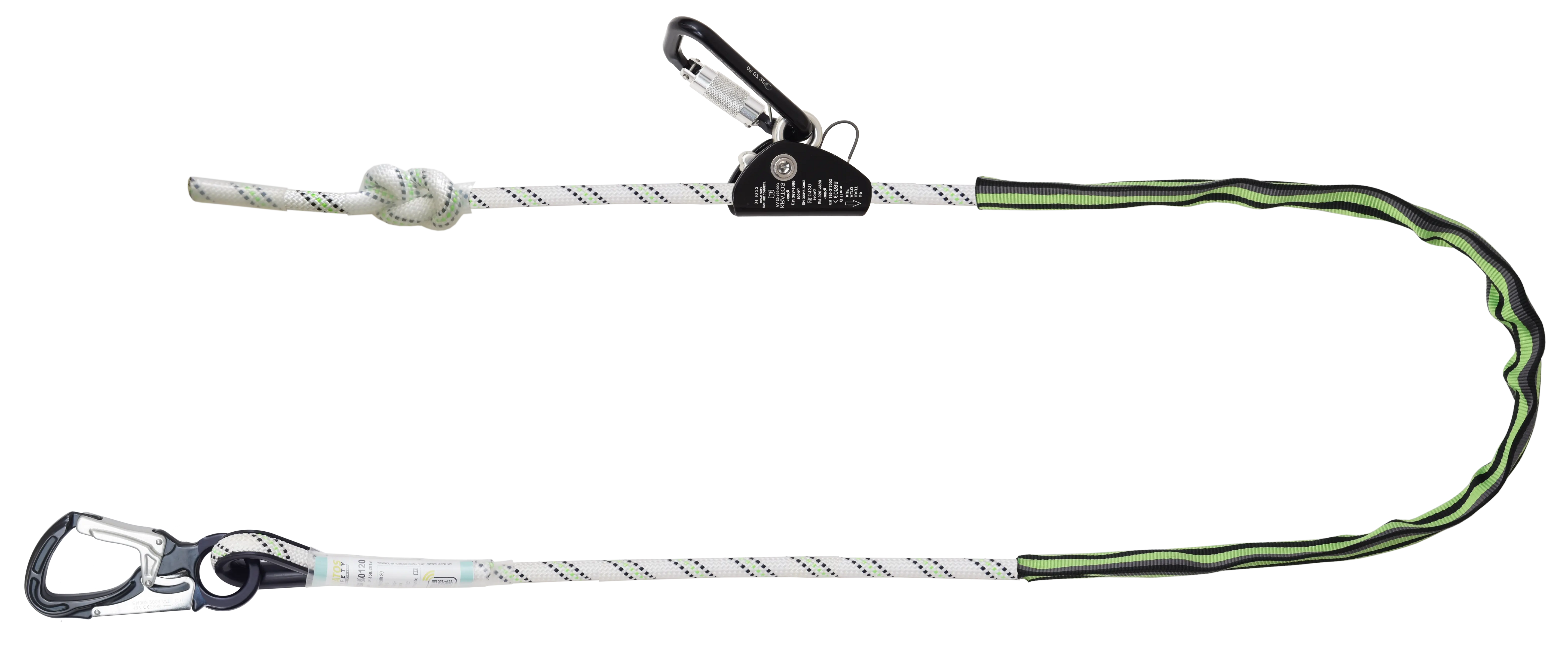 ASTRA Verbindungsmittel aus geflochtenem Seil max. 2 m zur Arbeitsplatzpositionierung mit Reibnocken-Seilkürzer und 2 selbstschließenden Aluminiumkarabinern