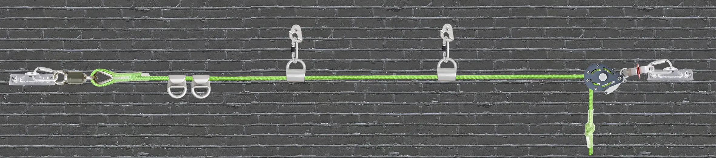 CROSS LINE 2 - Horizontale temporäre Seilsicherung über 45 m für 1–4 Personen mit 4 Seilgleitern