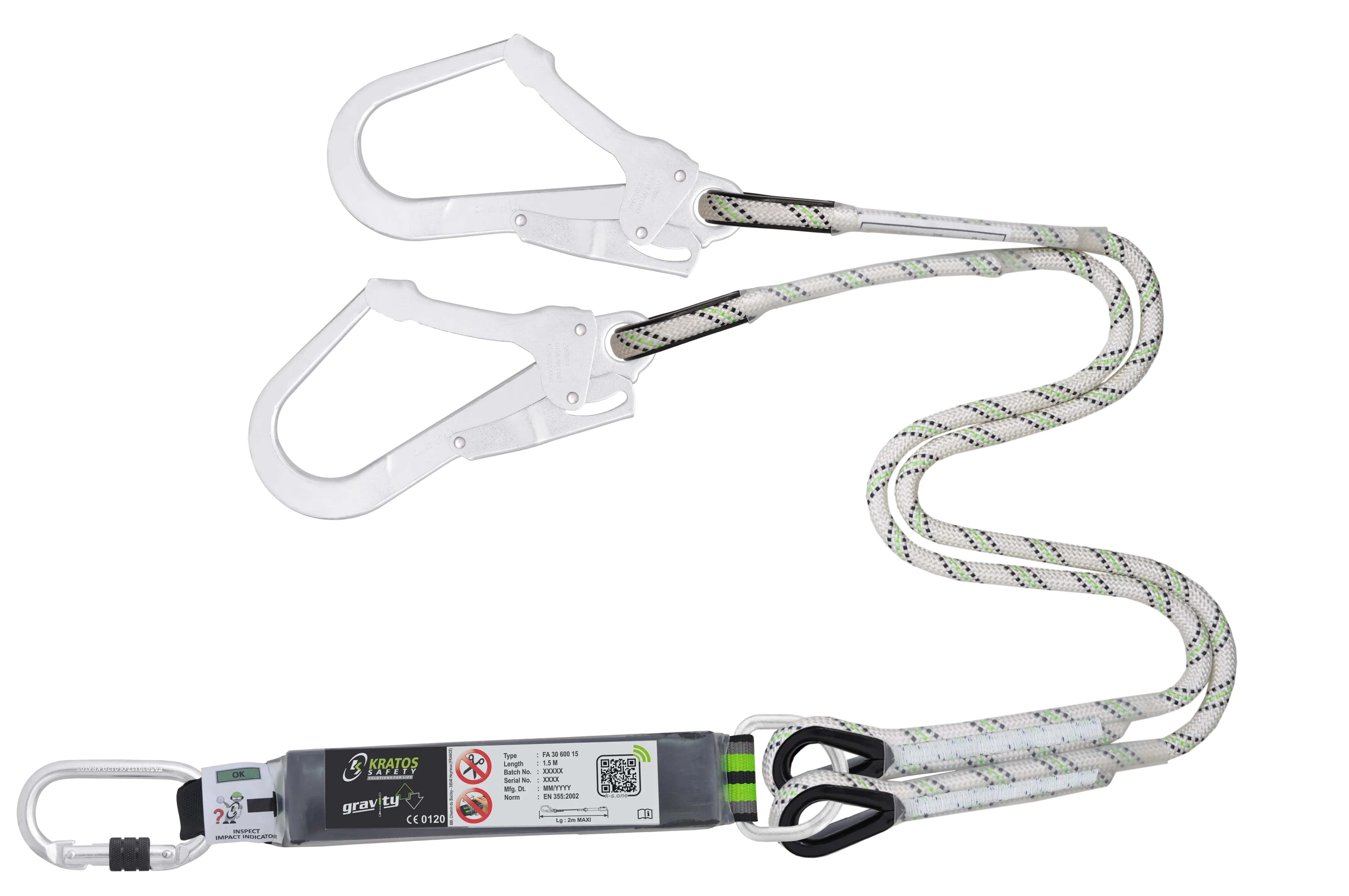 HOPE - Y-Verbindungsmittel mit Falldämpfer aus Kernmantelseil 1,50 m mit Karabiner FA 50 101 17 und 2 x FA 50 207 55