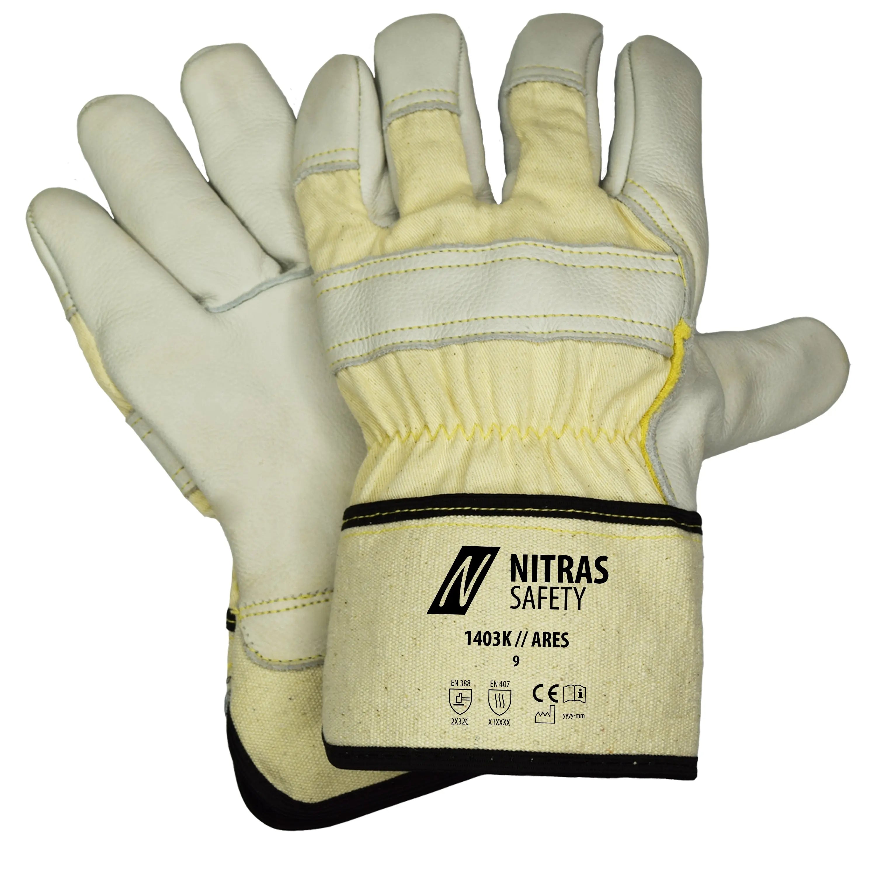 NITRAS ARES, Schnittschutzhandschuhe, naturfarben / grau, EN 388, EN 407 - KERA Arbeitsschutz