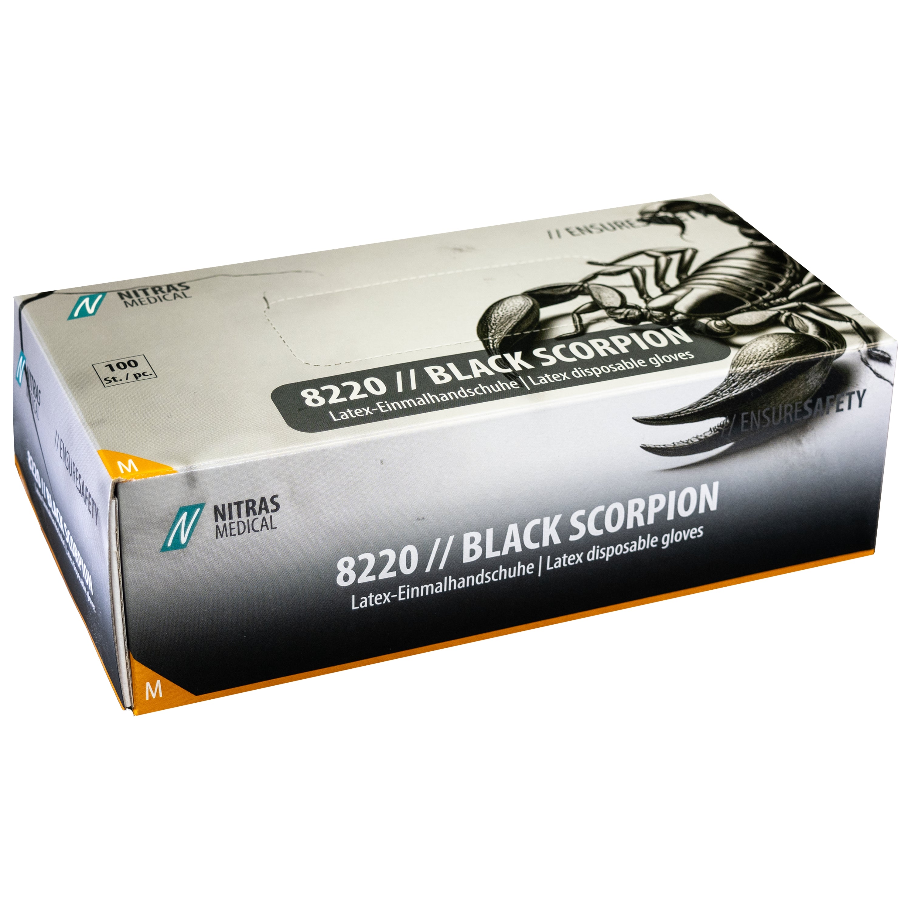 NITRAS BLACK SCORPION, Latex-Einmalhandschuhe, schwarz, EN 455, EN ISO 21420, EN ISO 374, Box à 100 Stück 