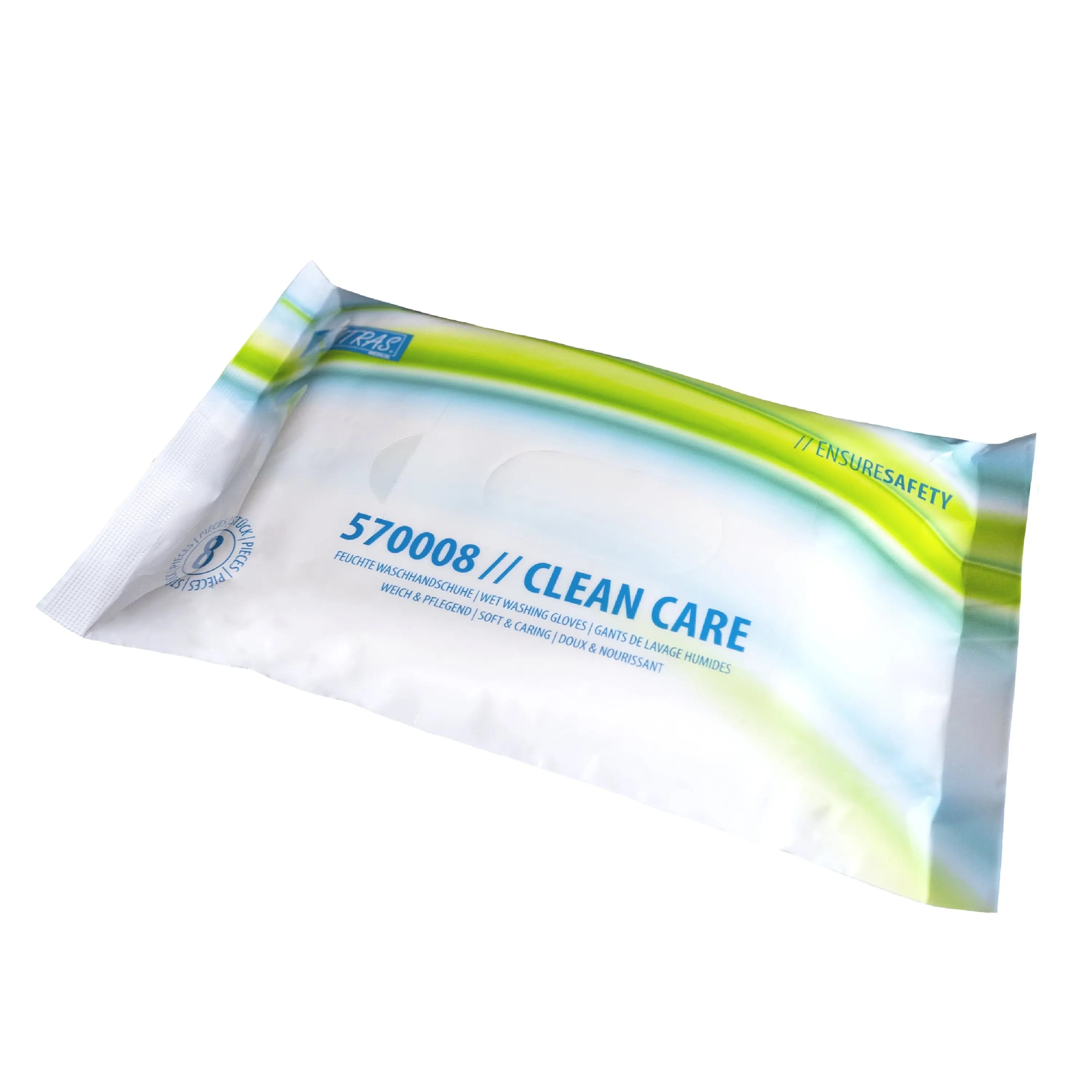 NITRAS CLEAN CARE, feuchte Waschhandschuhe, weiß, Beutel à 8 Stück 