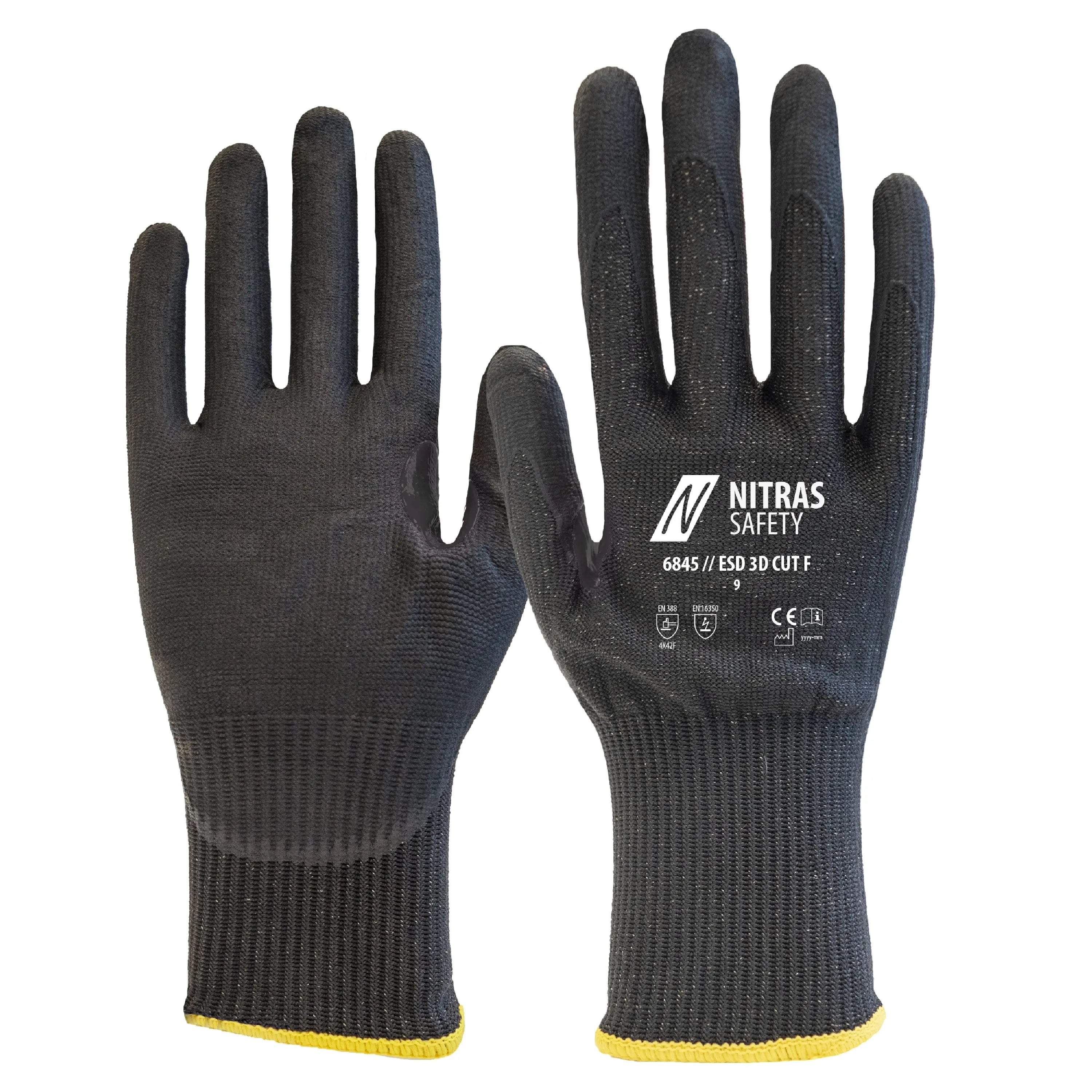 NITRAS ESD 3D CUT F, Schnittschutzhandschuhe, schwarz, EN 388, OEKO-TEX - KERA Arbeitsschutz