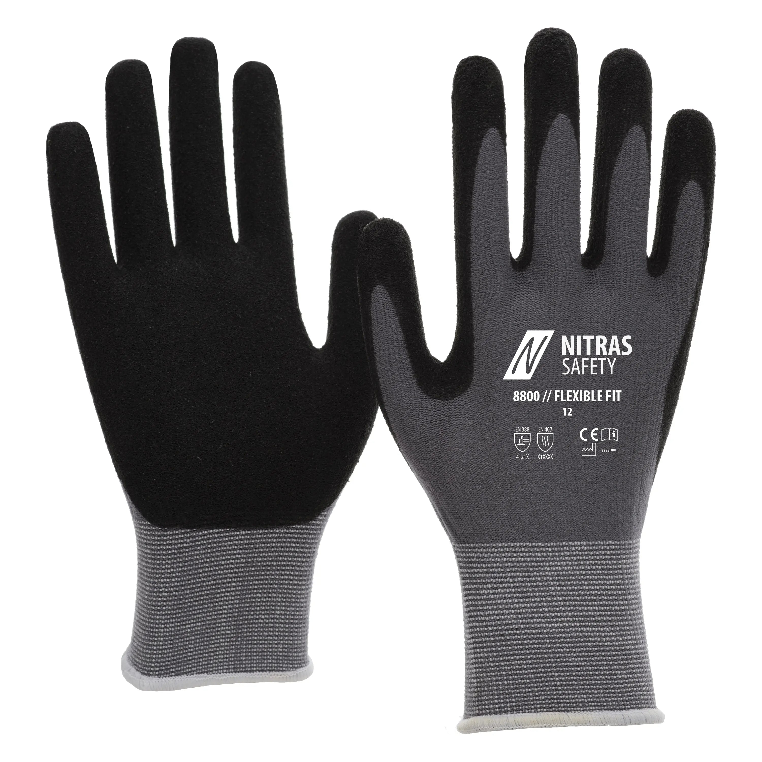 NITRAS FLEXIBLE FIT, Montagehandschuhe, grau / schwarz, EN 388, EN 407, OEKO-TEX - KERA Arbeitsschutz