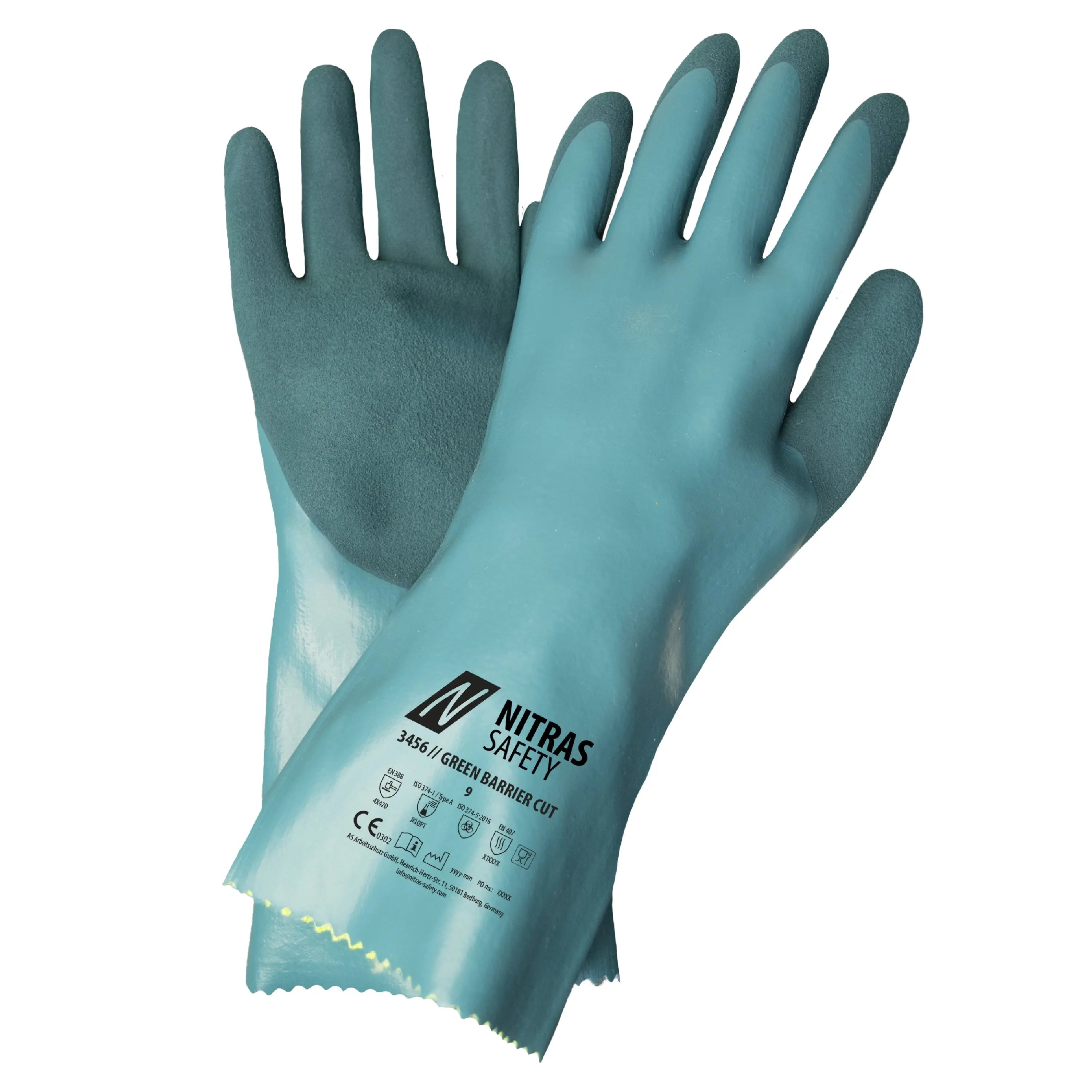 NITRAS GREEN BARRIER CUT, Chemikalienschutzhandschuhe, petrol, EN 388, EN ISO 374, EN 407 - KERA Arbeitsschutz