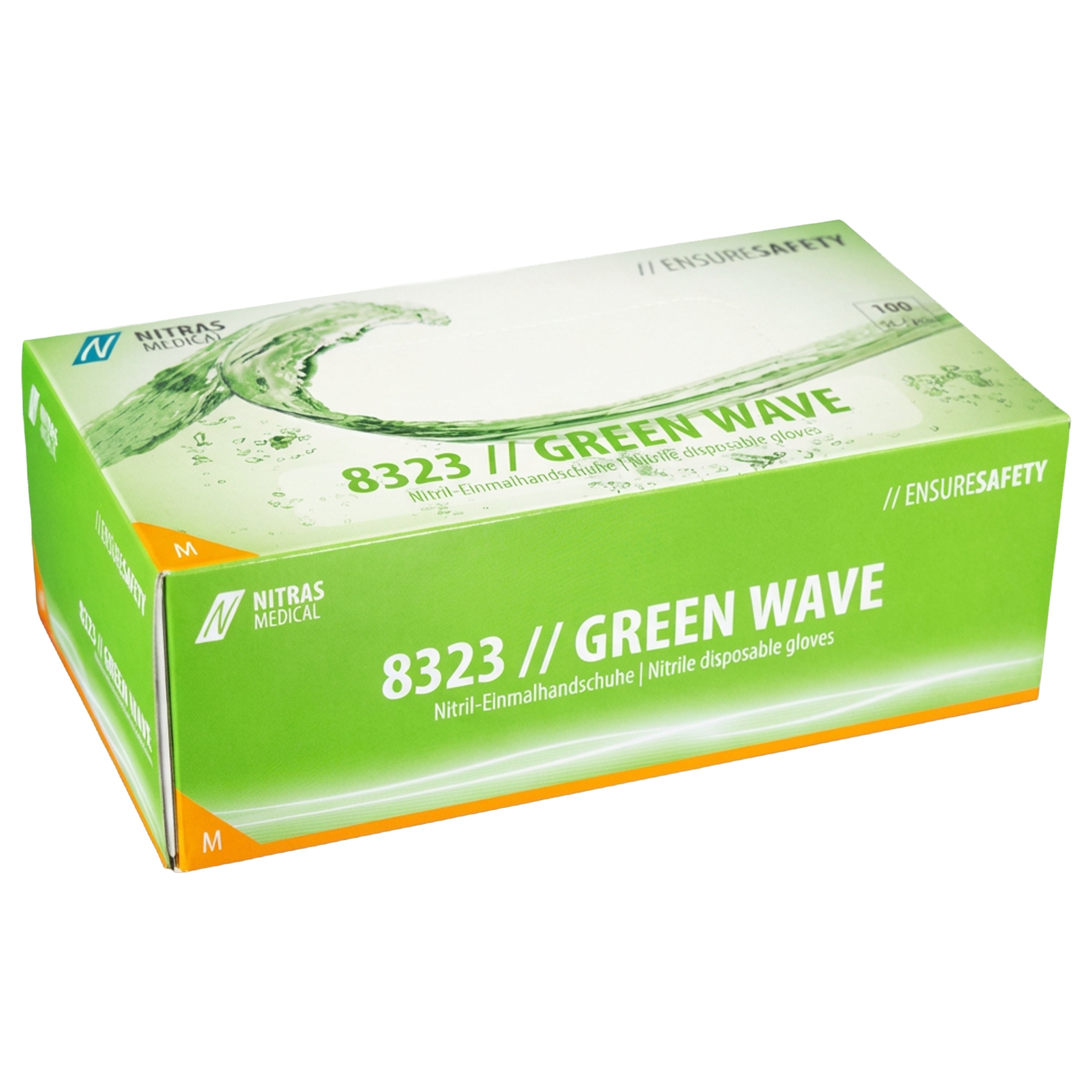 NITRAS GREEN WAVE, Nitril-Einmalhandschuhe, grün, EN 455, EN ISO 21420, EN ISO 374, EN 421, Box à 100 Stück 