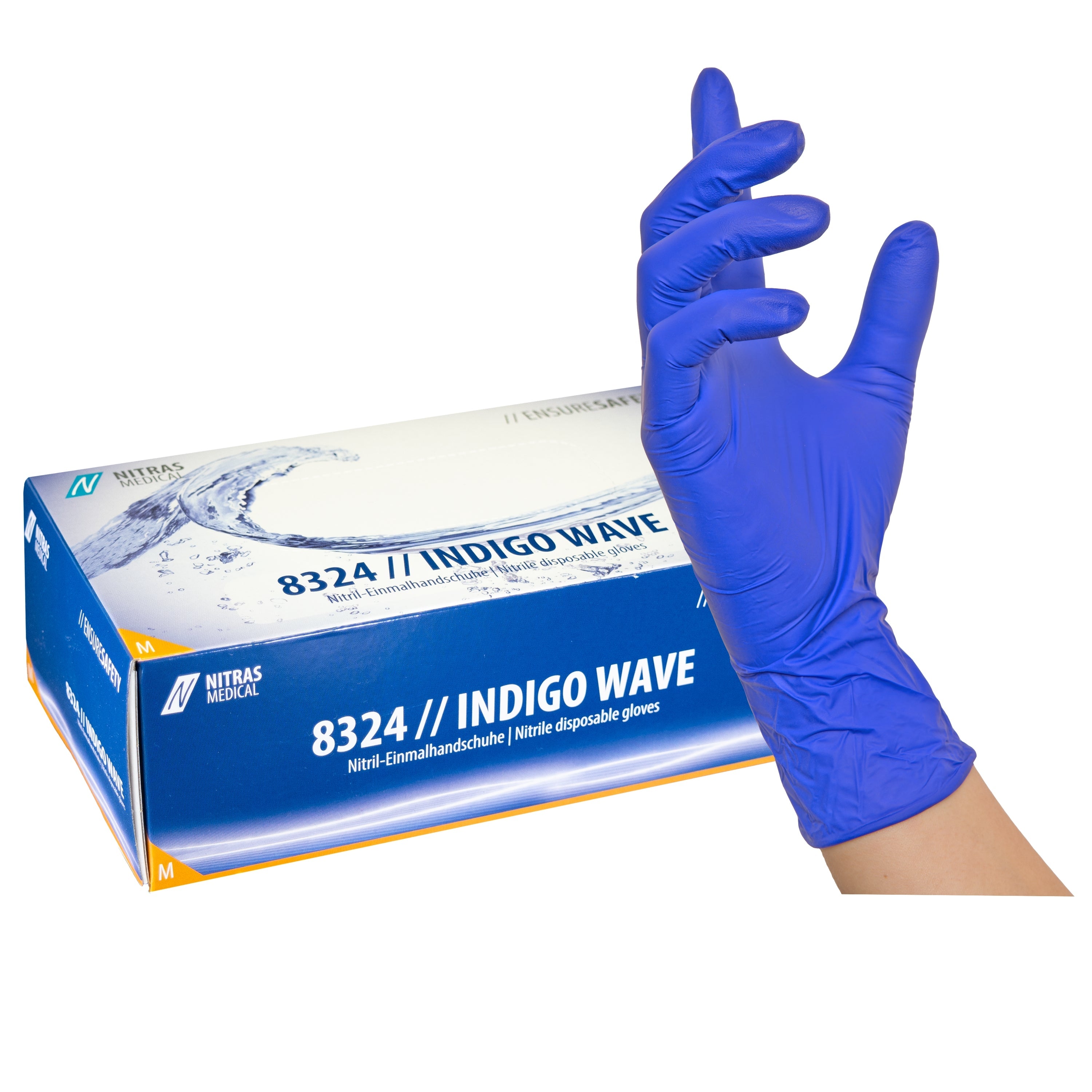 NITRAS INDIGO WAVE, Nitril-Einmalhandschuhe, dunkelblau, EN 455, EN ISO 21420, EN ISO 374, EN 421, Box à 100 Stück 