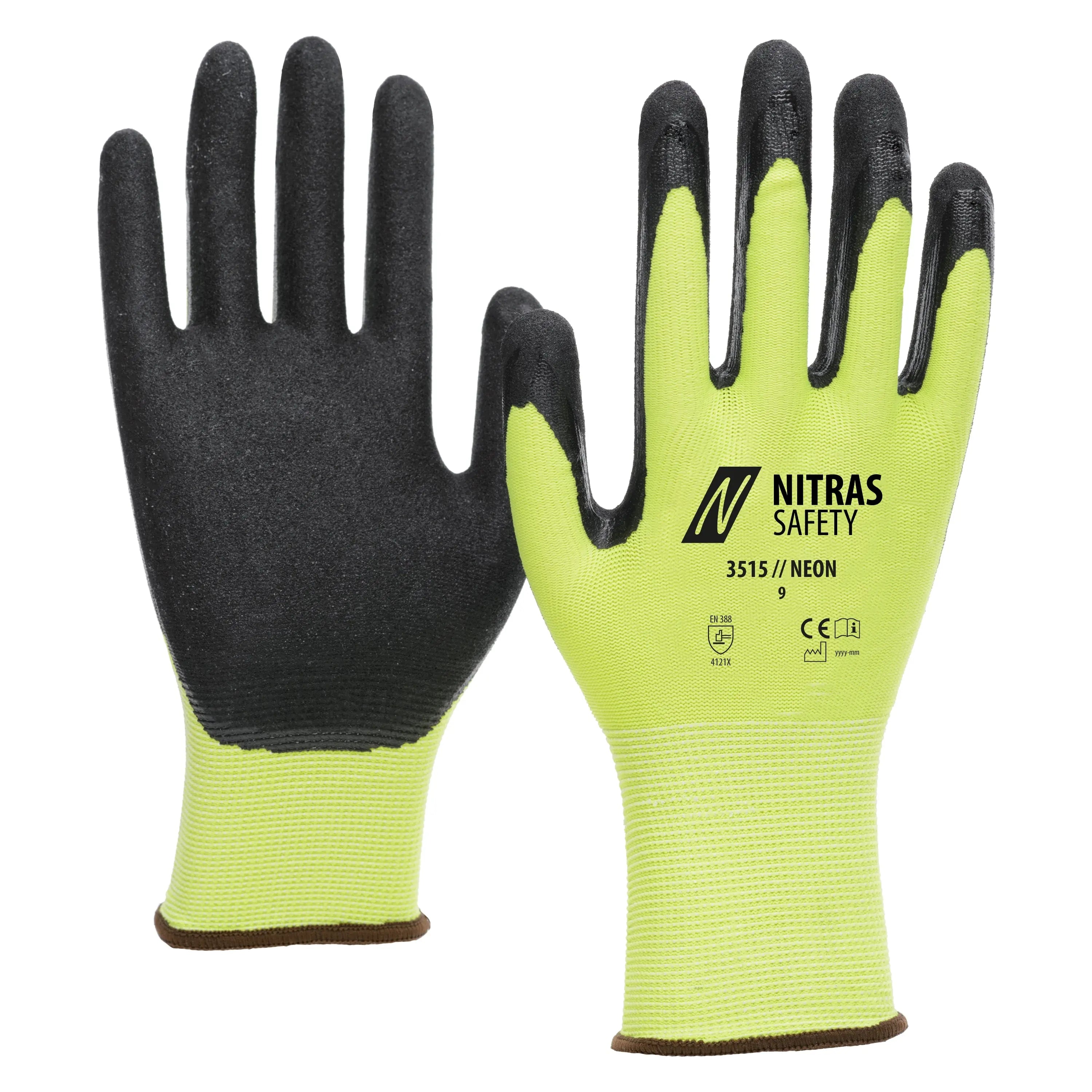 NITRAS NEON, Polyesterhandschuhe, neongelb / schwarz, EN 388 - KERA Arbeitsschutz